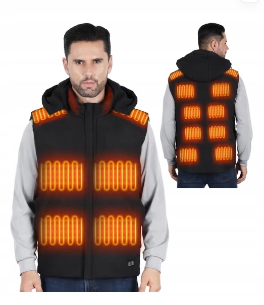 Vyhřívaná topná vesta Bunda Bez Rukávů Kapuce Unisex Regulace Tem. L
