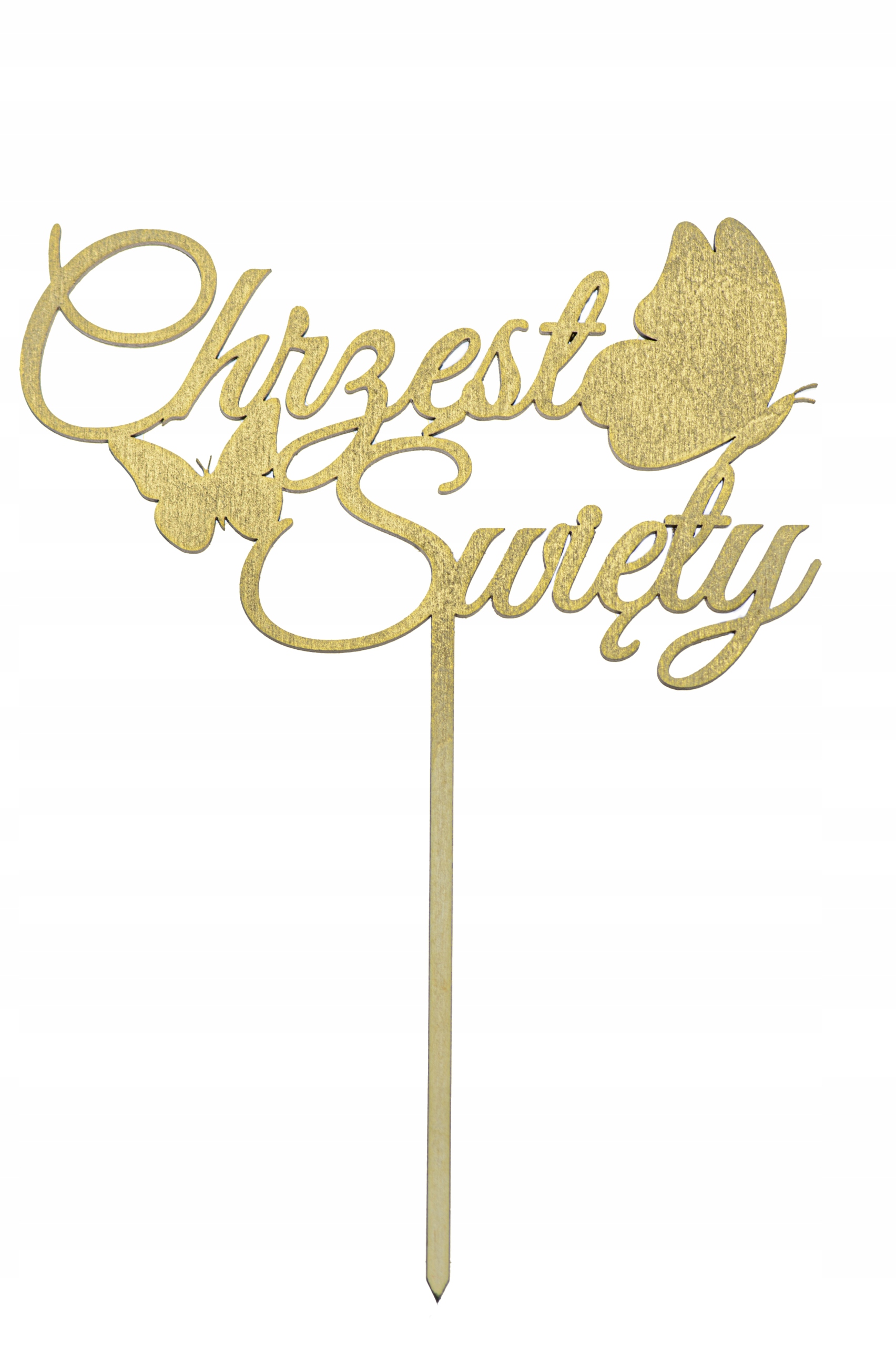 TOPPER TOPER NA TORT CHRZEST ŚWIĘTY NAPIS złoty