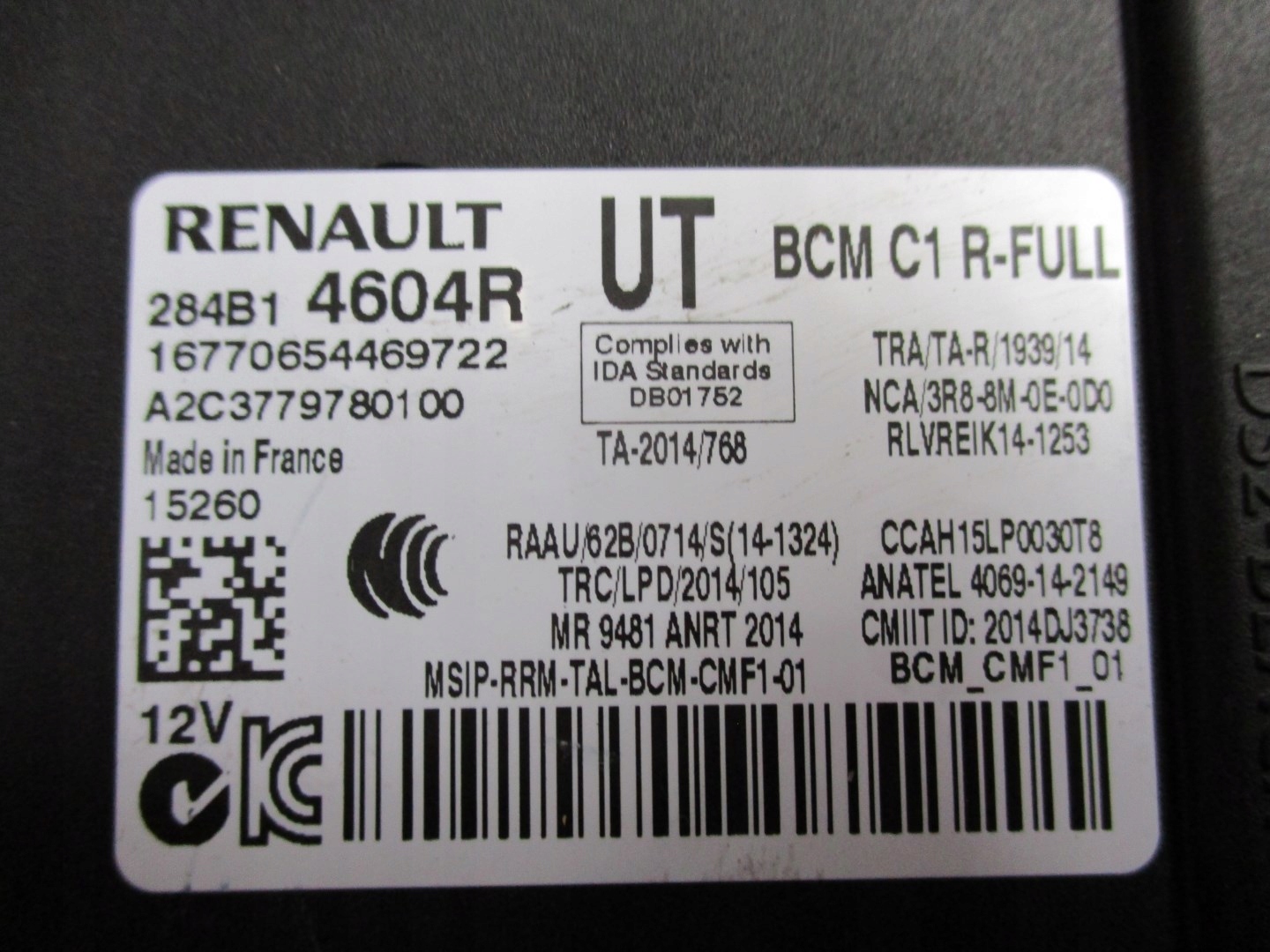 module control unit BCM RENAULT MEGANE IV 284B14604R