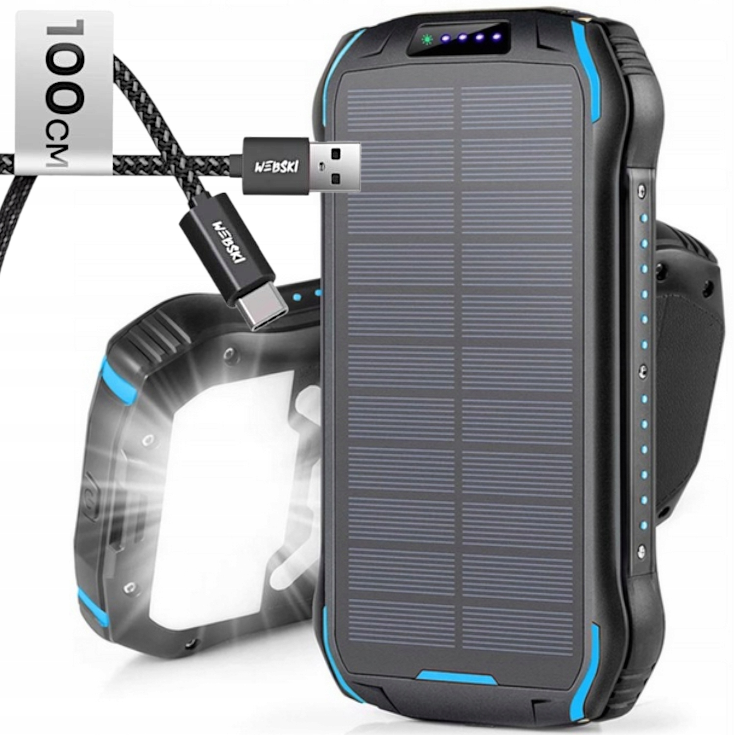 Kapacitní Solární Powerbanka 33500 mAh Survival Usb Kabel Pro Více Zařízení