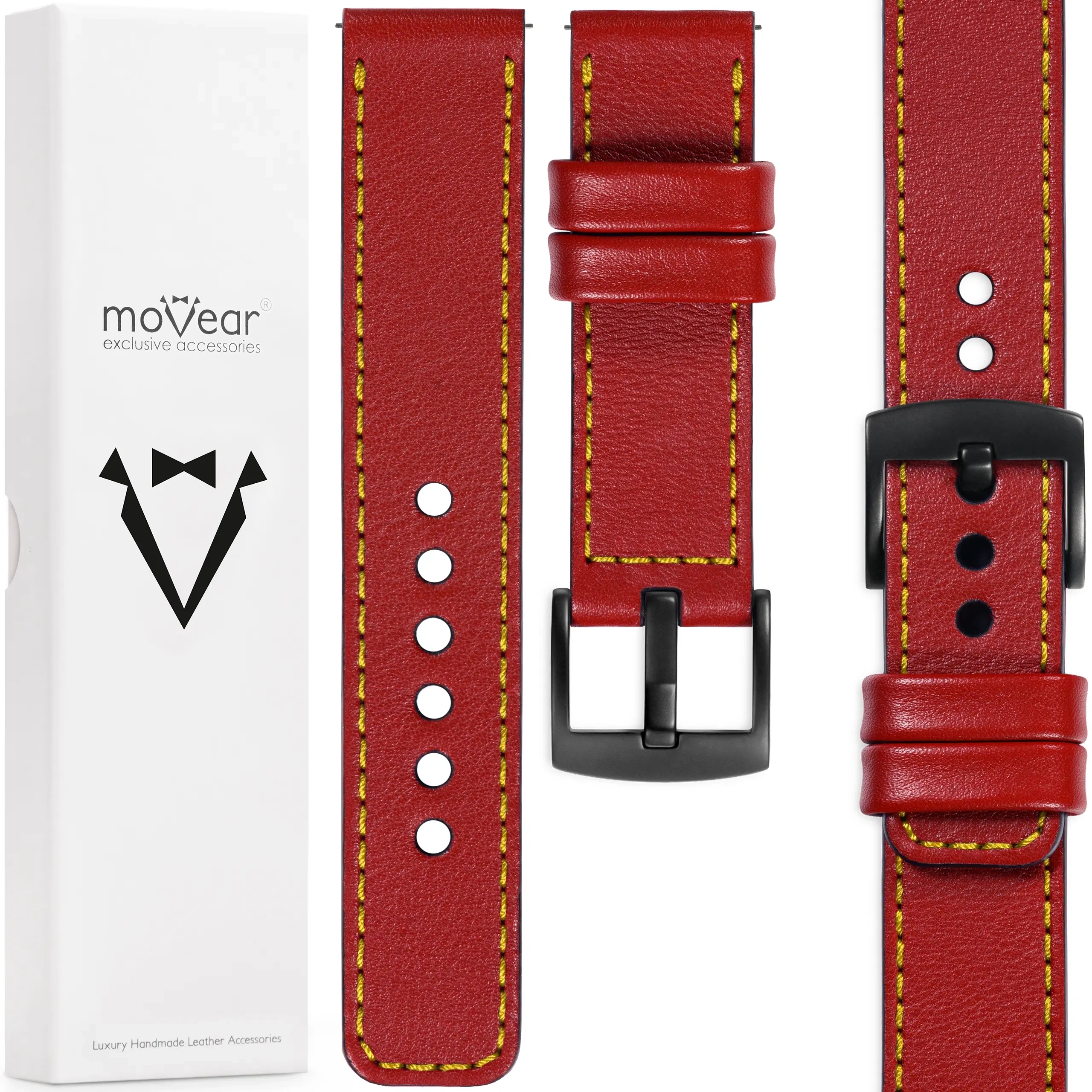 26 mm stylový prémiový řemínek na hodinky Italská kůže Movear Červený
