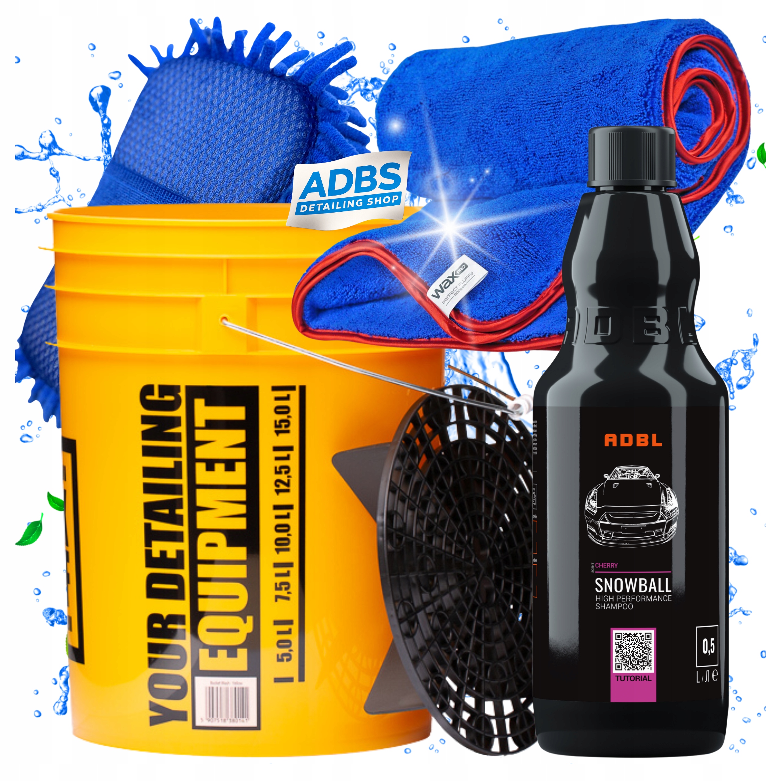 Wiadro do mycia + SEPARATOR, Szampon ADBL 500ml + gąbka + ręcznik waxPRO