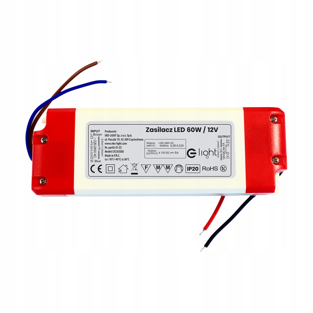 Zasilacz do źródeł Led 60W 12V stałoprądowy Eko-Light Milagro