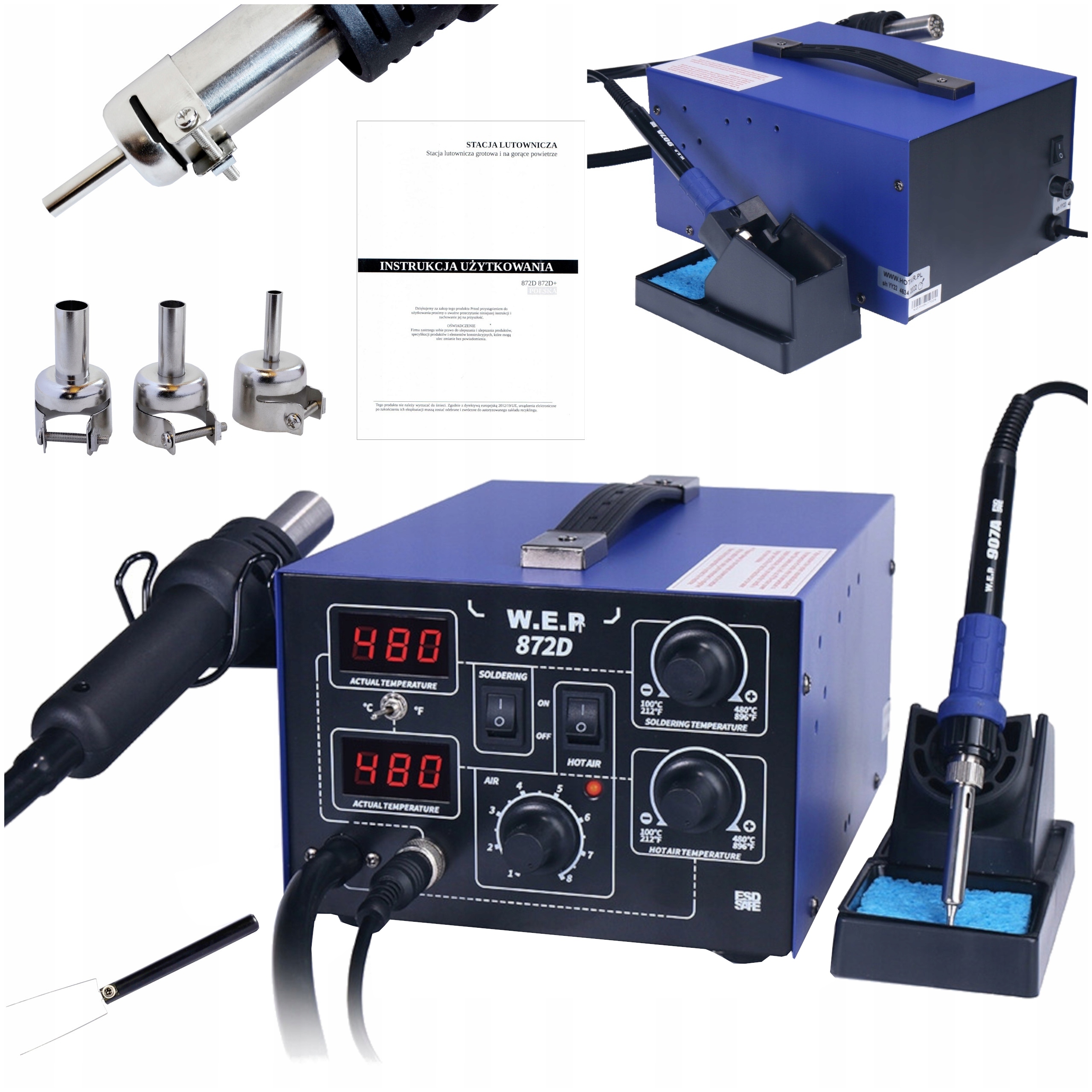 Stacja lutownicza spawarka lutownica Hotair 2w1 Wep 872D kompresor 900m Smd
