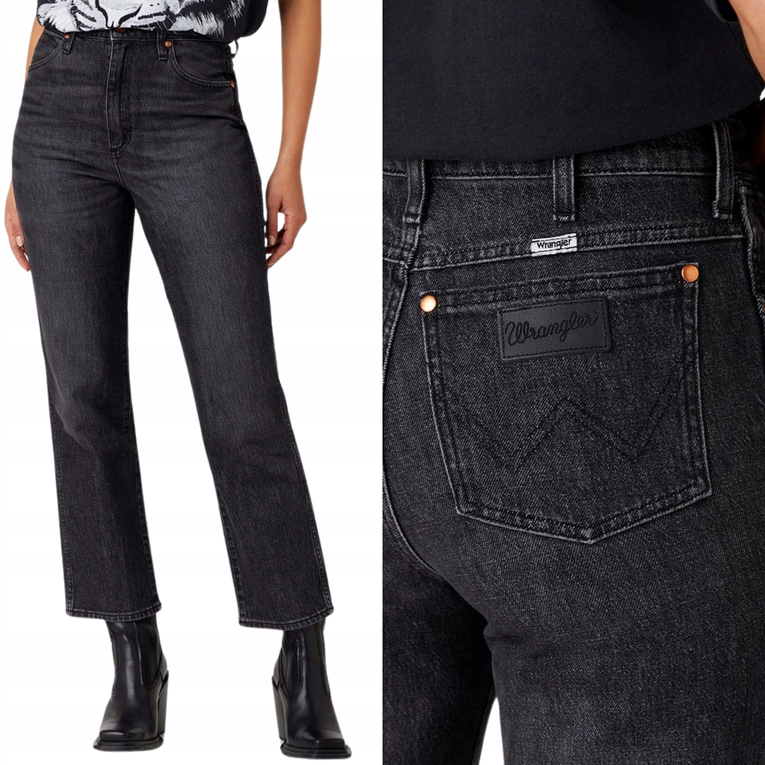Wrangler kalhoty High Waist loose Black Grey jeans Wild West W26 L32