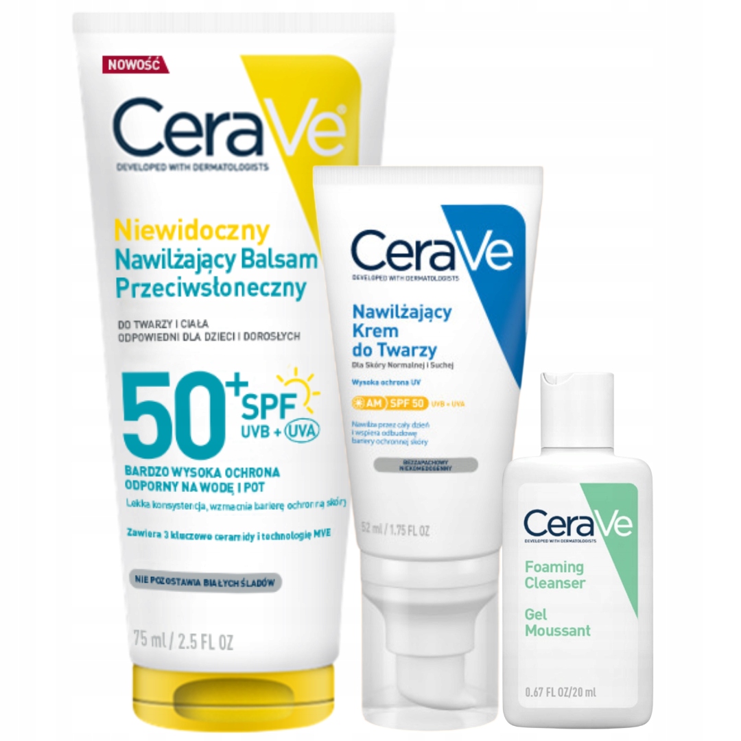 CeraVe Zestaw SPF50+ Niewidoczny Balsam 75ml Krem do twarzy 52ml