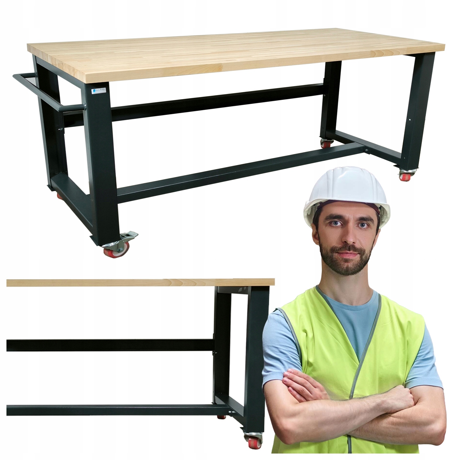 Pojízdný Pracovní Stůl Na Kolečkách Kovový Garážový 210X68X83 CM P-2102