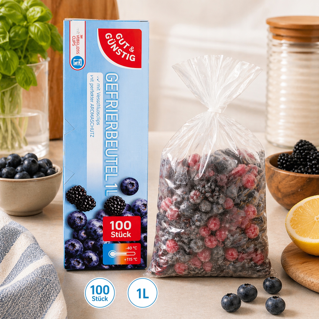 Woreczki na mrożonki 100 x 1L, Mocne i szczelne, Idealne do zamrażania