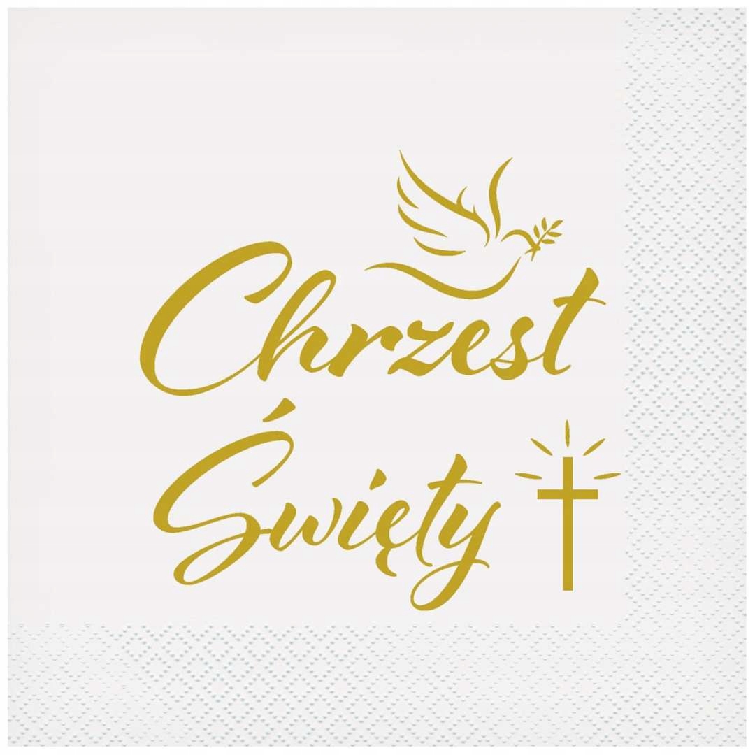 Serwetki białe CHRZEST ŚWIĘTY gołąbek krzyż x20