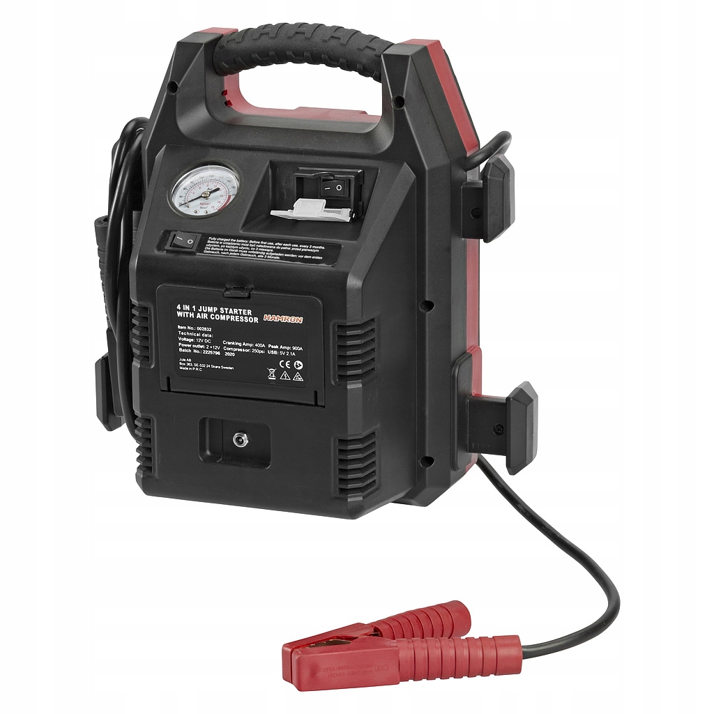 AKUMULATOR ROZRUCHOWY PROSTOWNIK 4W1 12V 17A Kompresor port USB oświetlenie Marka Hamron