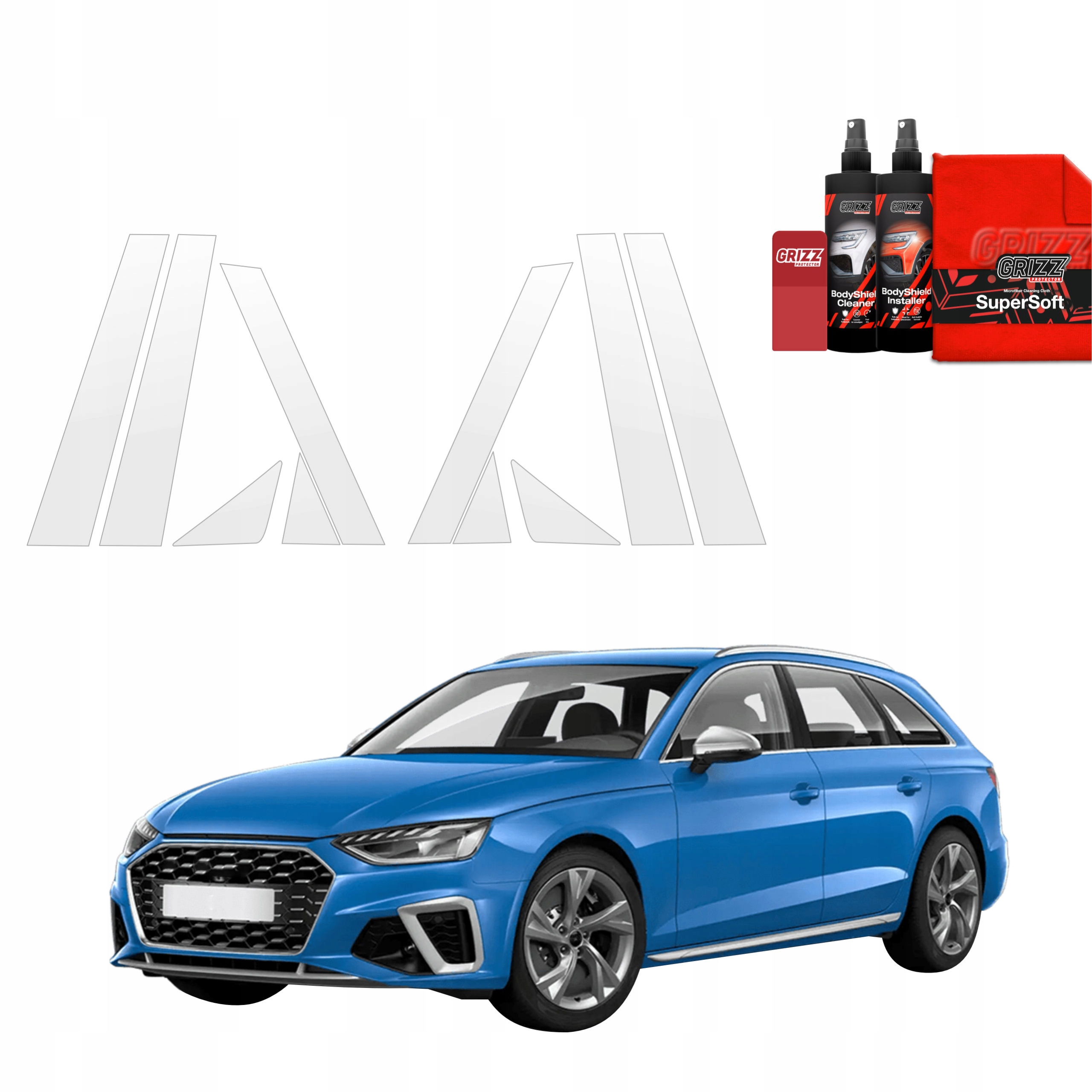 10v1 Fólie Ppf dýha na sloupky pro Audi A4 Avant (2019-2024) Grizz