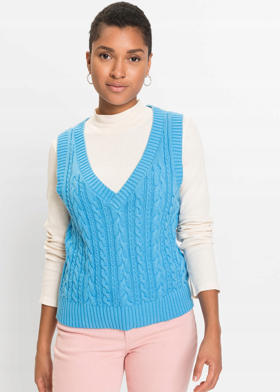 EA232 KAMIZELKA JESIENA DZIANINOWA Z DEKOLTEM W SEREK BONPRIX 40 NIEBIESKA Rozmiar 40