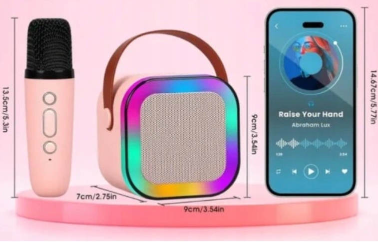 ZESTAW DO KARAOKE DWA MIKROFONY + GŁOŚNIK BEZPRZEWODOWY KARAOKE Kolor dominujący odcienie różu