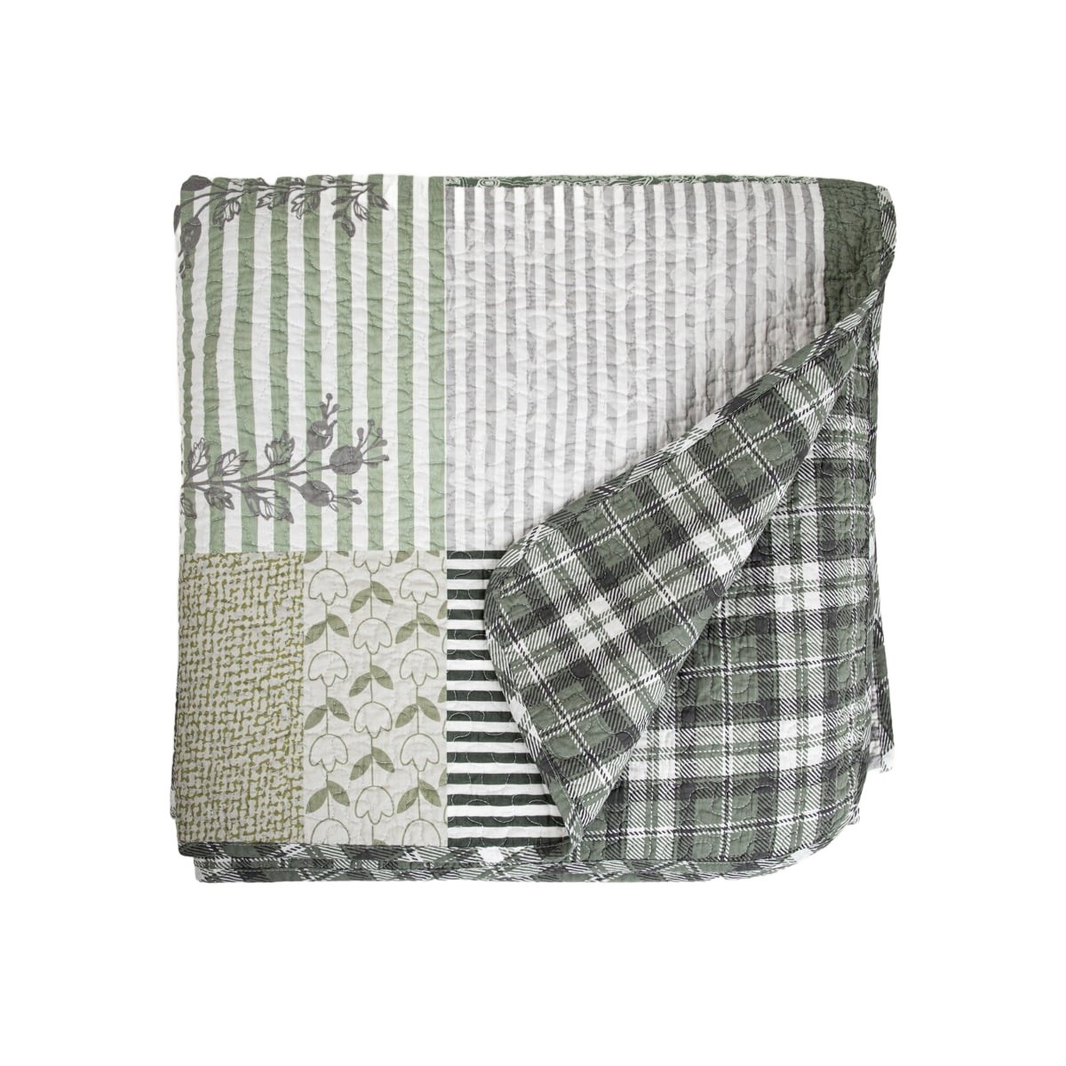 Přehoz Patchwork bavlněný s olivovým vzorem a prošíváním 200 x 220 cm Homla