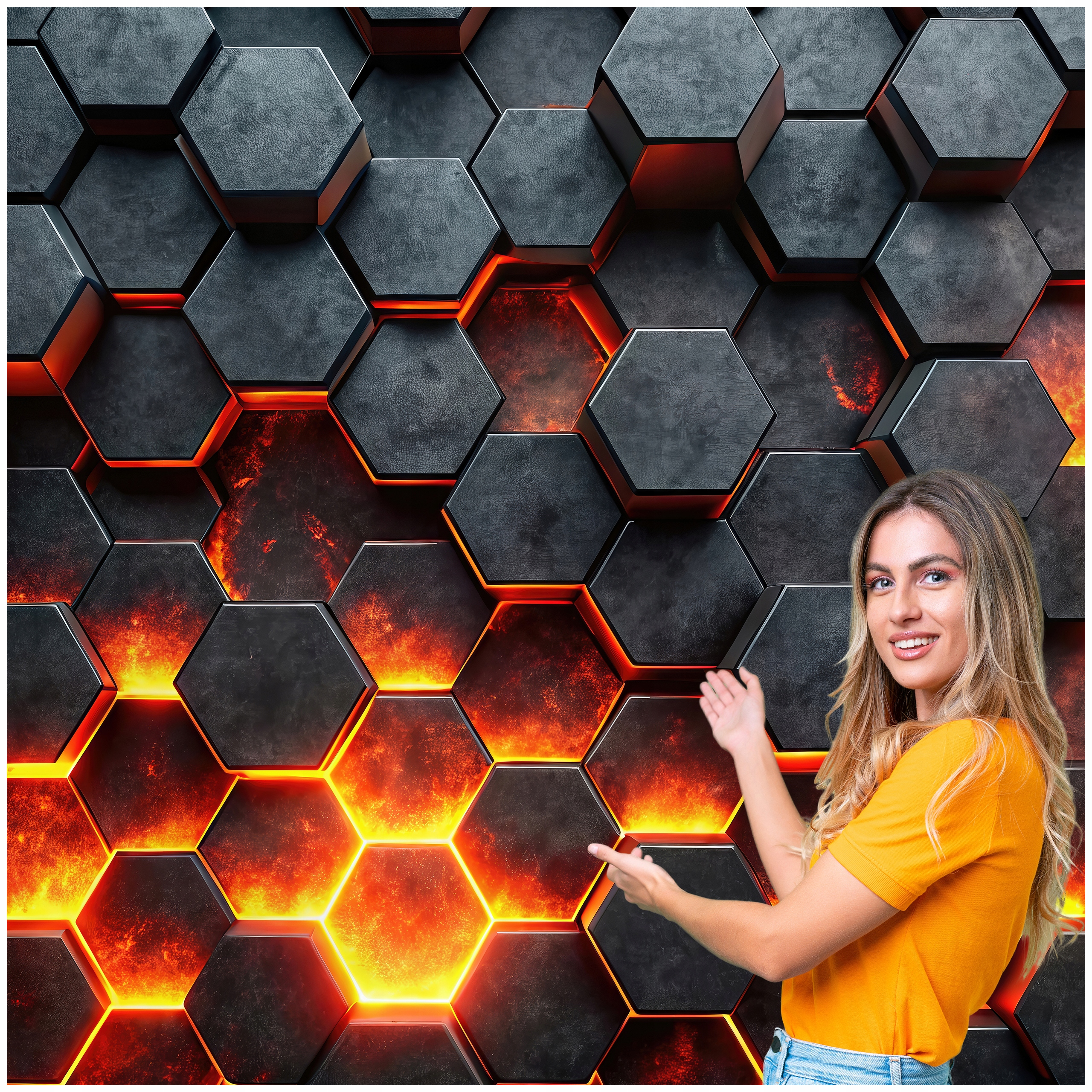 3D Mládežnícka fototapeta Heksagon Včelí Plást Pre Chlapca 490x280 HPM03F