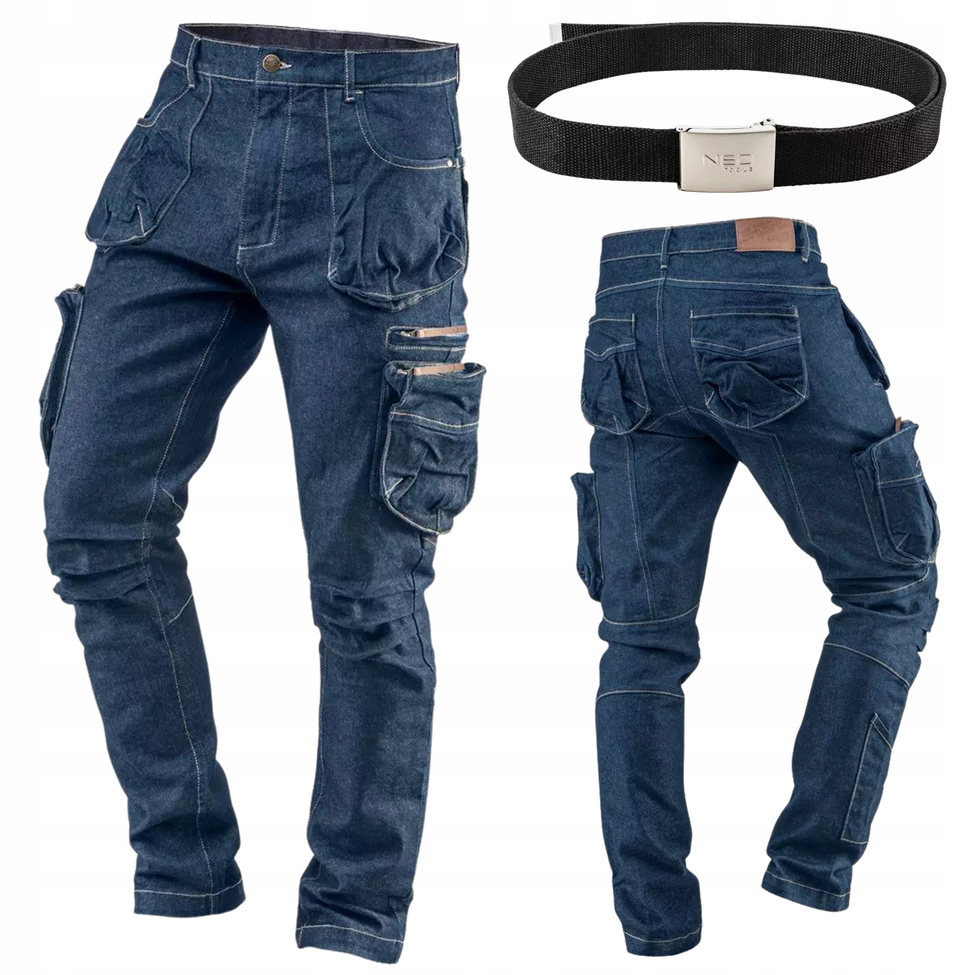 Neo Spodnie Robocze Męskie Jeans z Paskiem Seria Denim Stretch Mocne
