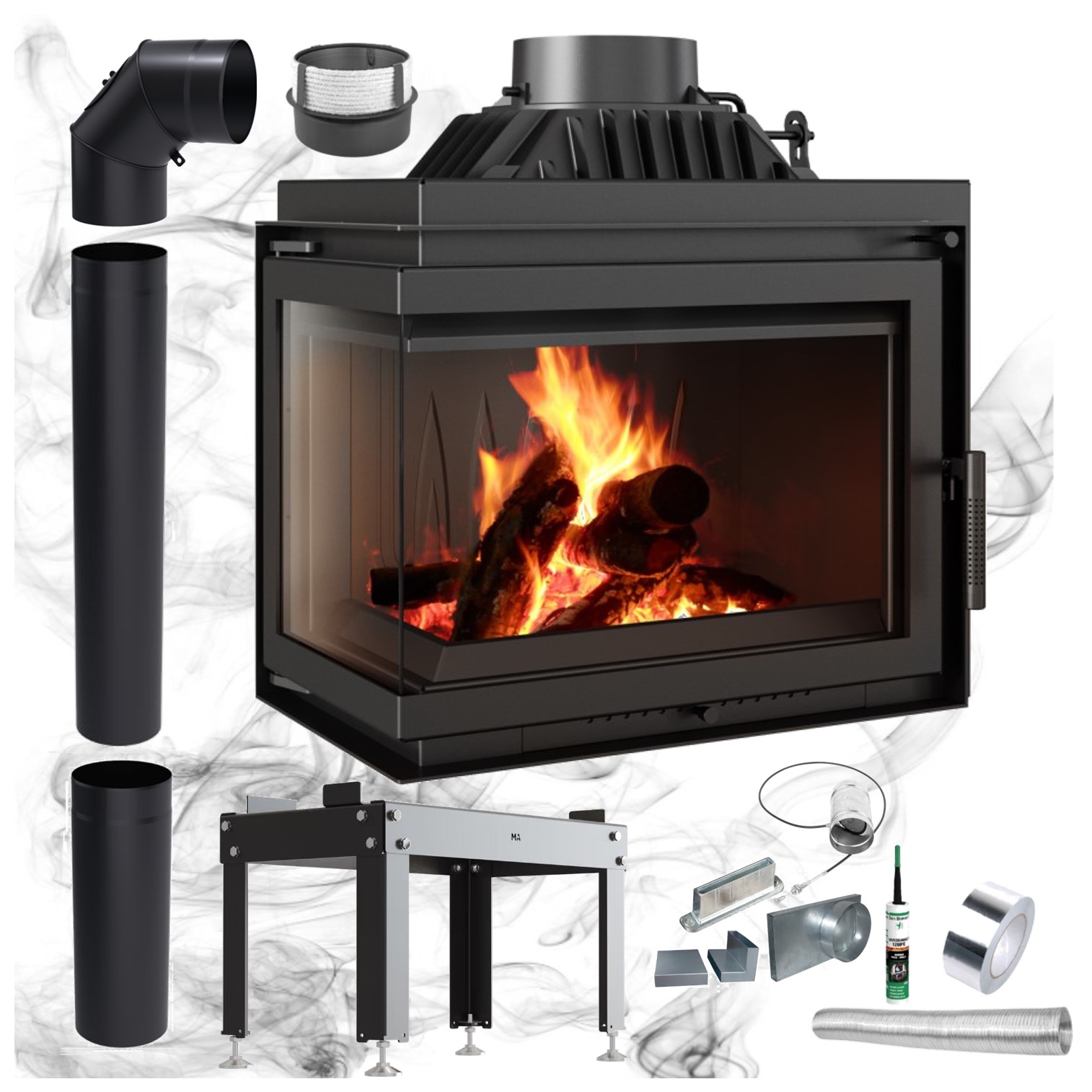 Krbová vložka do krbu pro přitápění v případě výpadku proudu Simple 8 kW, levá