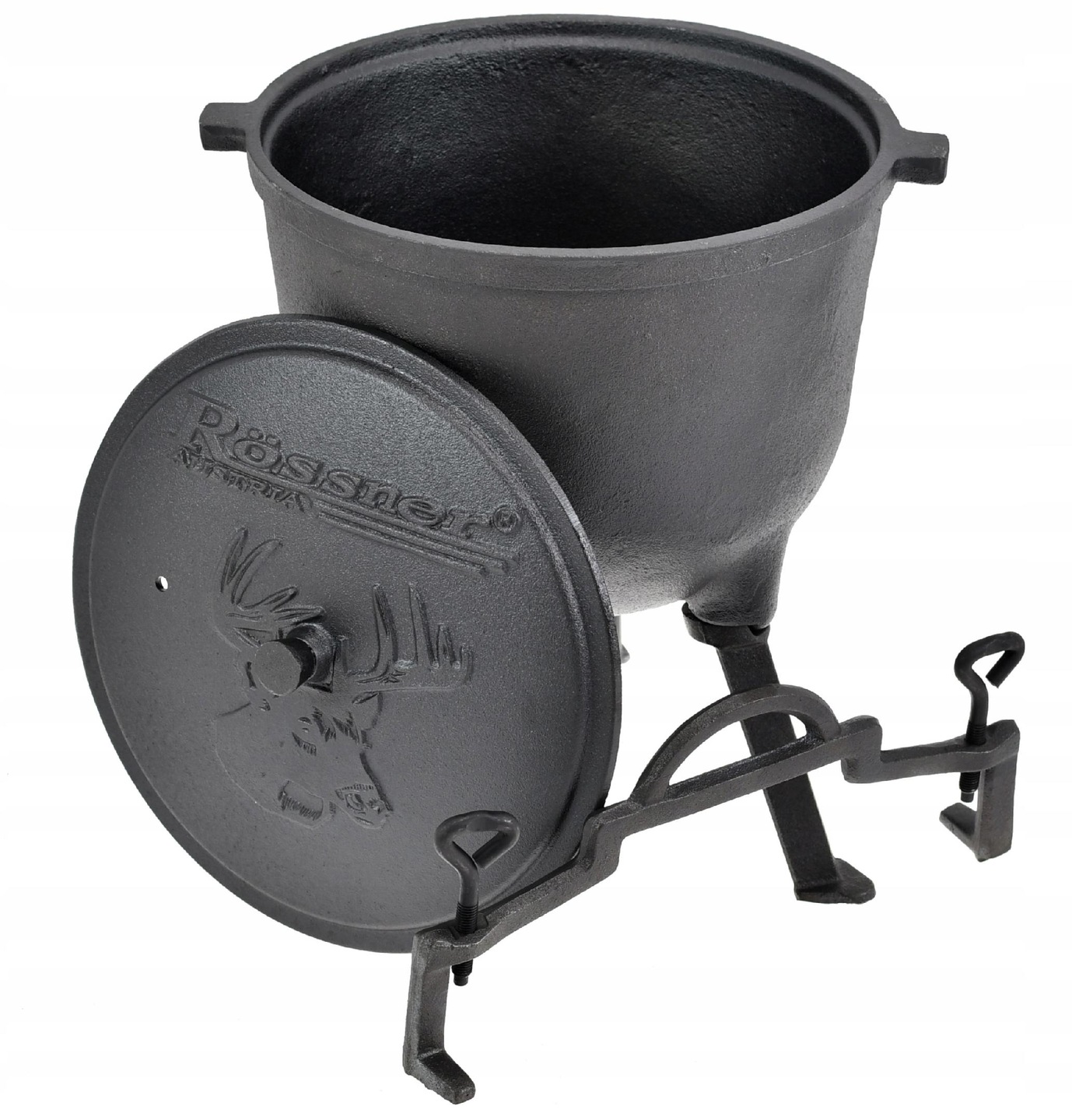 KOCIOŁEK ŻELIWNY STOJĄCY 11L MYŚLIWSKI WĘGIERSKI ROSSNER GARNEK NA OGNISKO Stan opakowania oryginalne