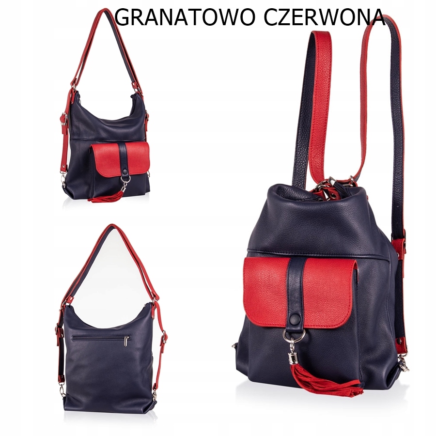 TOREBKA DAMSKA PLECAK 2W1 WŁOSKA SKÓRA NATURALNA Głębokość produktu 11 cm