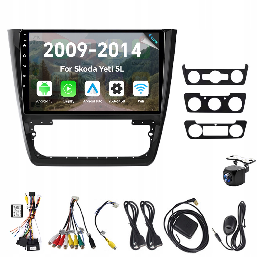 2Din Android 13 Autorádio pro Škoda Yeti 5L 2009-2014 2G 64G Carplay Gps