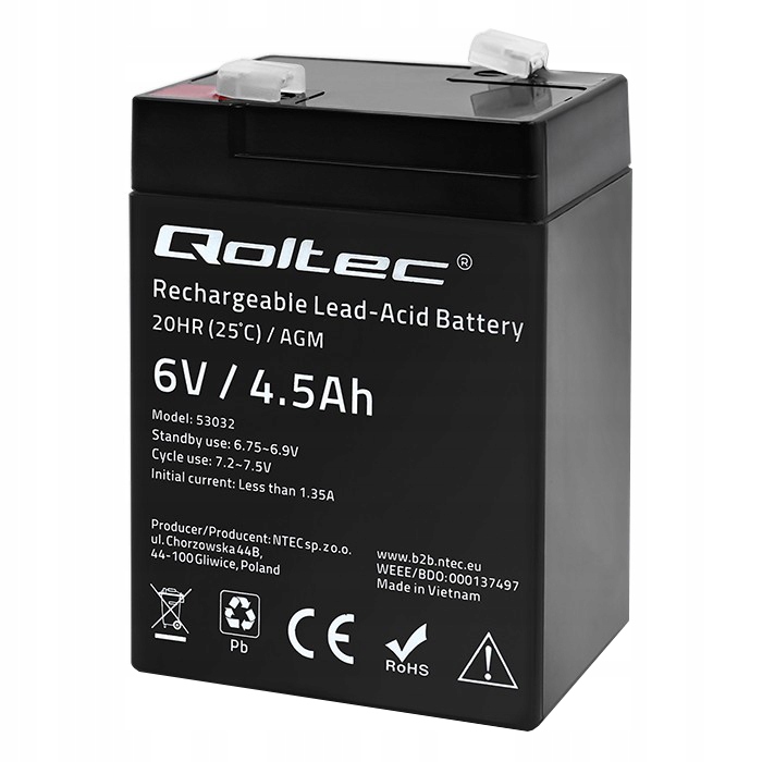 Akumulator Agm Qoltec 6V 4.5Ah