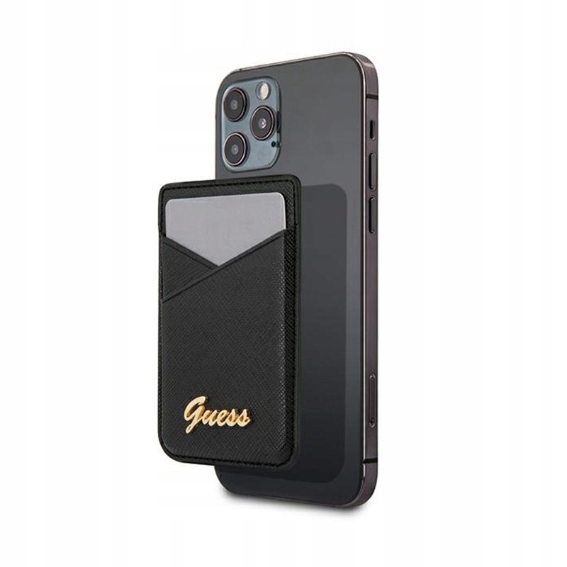 Guess Wallet Card Slot MagSafe Saffiano – Magnetická peněženka (černá)