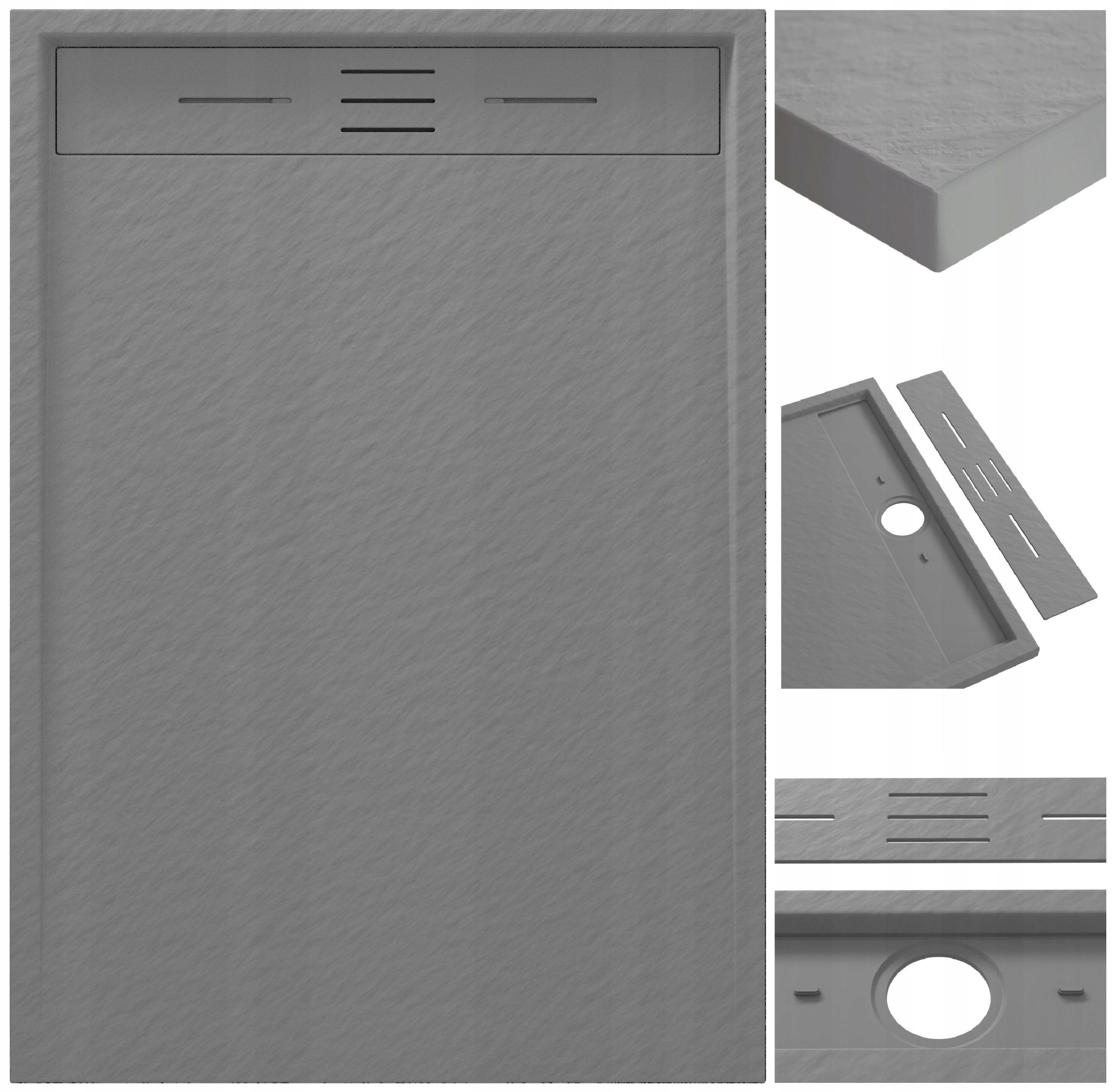 Sprchová Vanička Obdélníková 100 x 80 CM Šedá kompozitní struktura Viva