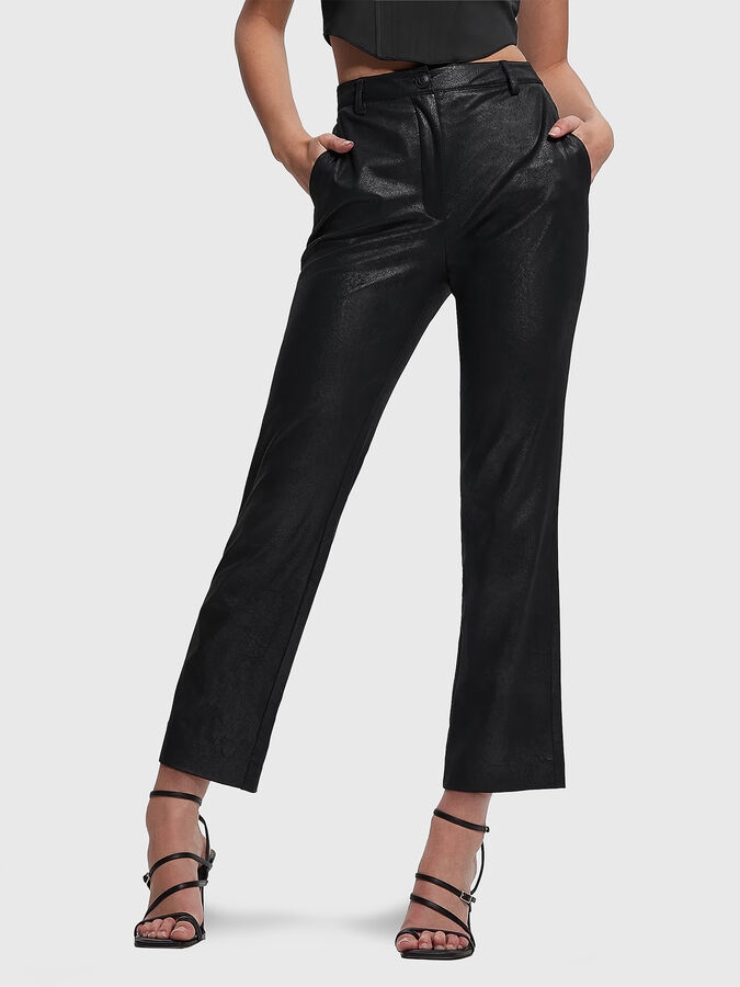 Guess Černé Jednoduché Kalhoty S Efektem Kůže Casual Xs Gga