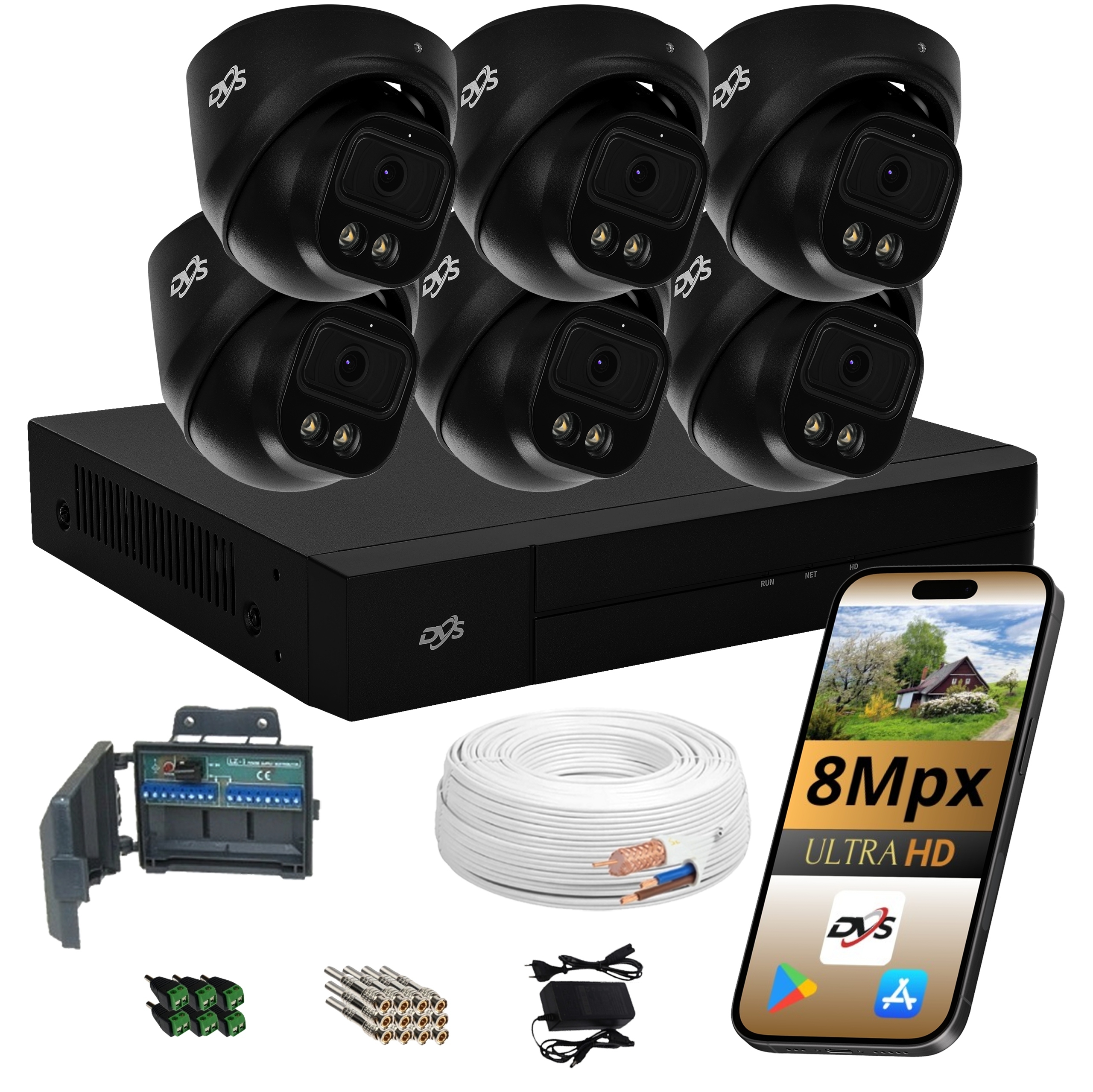 Set Na Monitorovanie 6 Čiernych 8Mpx Dual Light Led Kamier IR25 Dvs