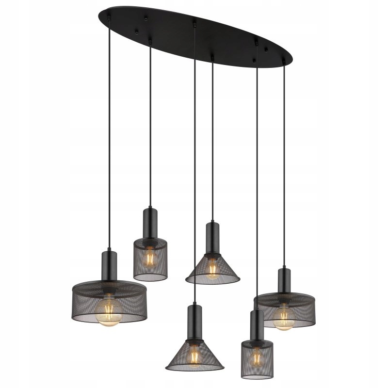 Moderná závesná lampa Jedd čierna, matná, nastaviteľná výška 6xE27