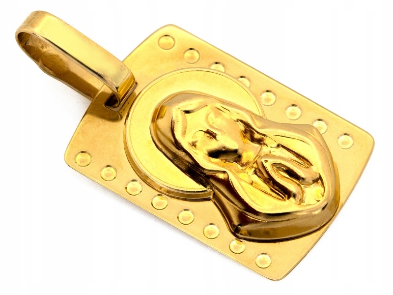 Zlatý obdélníkový medailon s Pannou Marií 585 pro přijímání a křest jako dárek