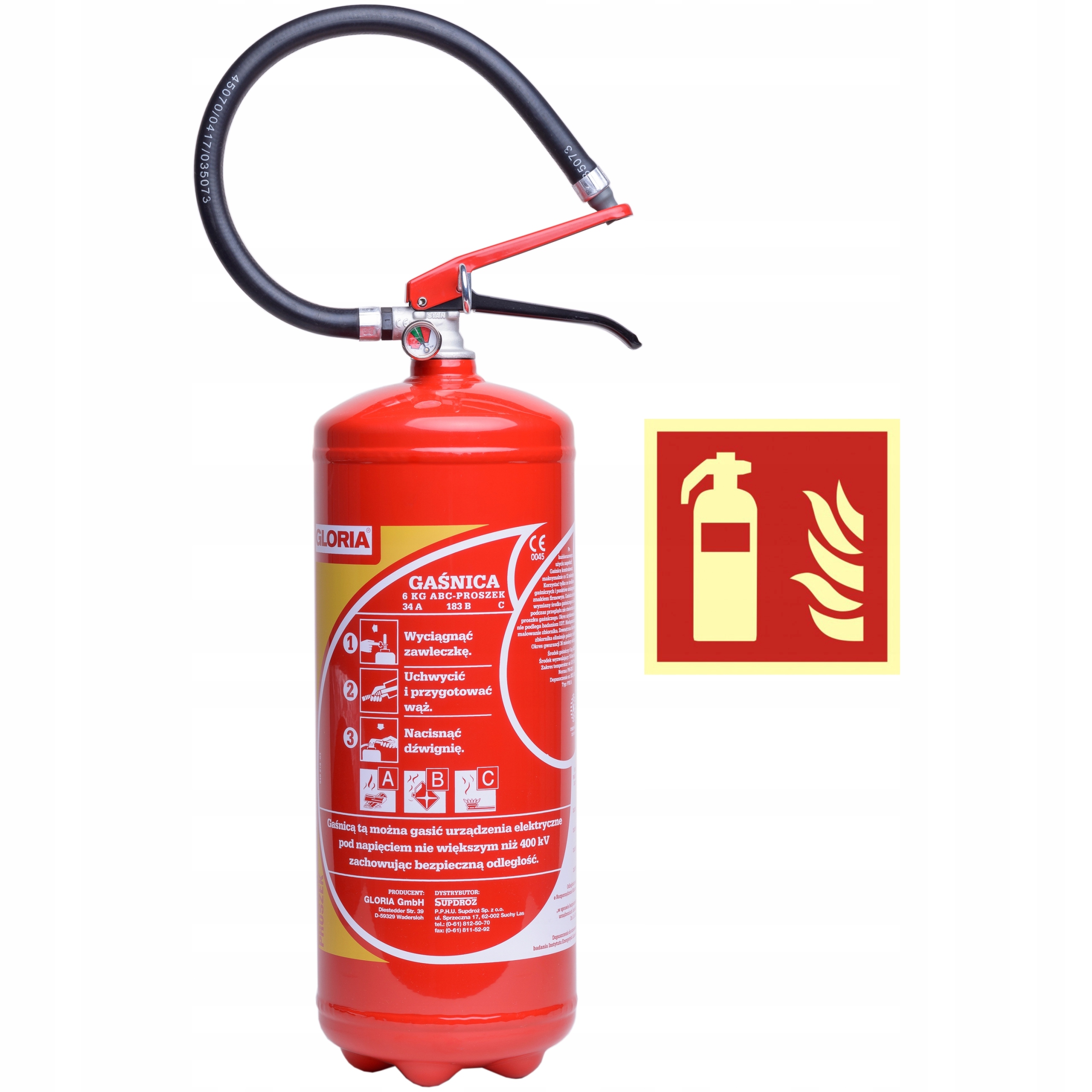 

Gaśnica proszkowa domowa Gloria 6kg PDE6 znak