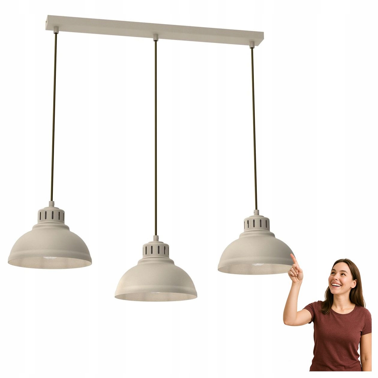 Béžová trojitá závesná lampa nad stôl Sven 8892 Luminex