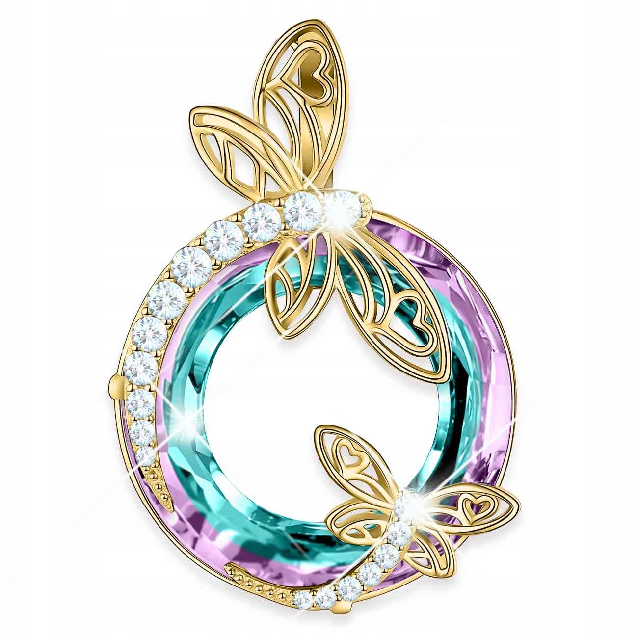 Zlatý řetízkový přívěsek s barevnými Křišťál Zirkony , Stříbro 925