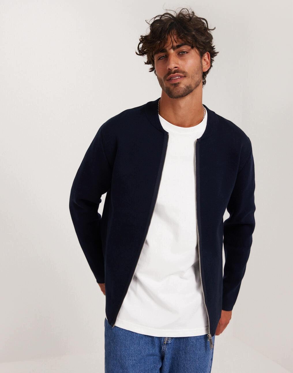 Selected Men Tmavě Modrý Rozepínací Svetr Zip B24__M