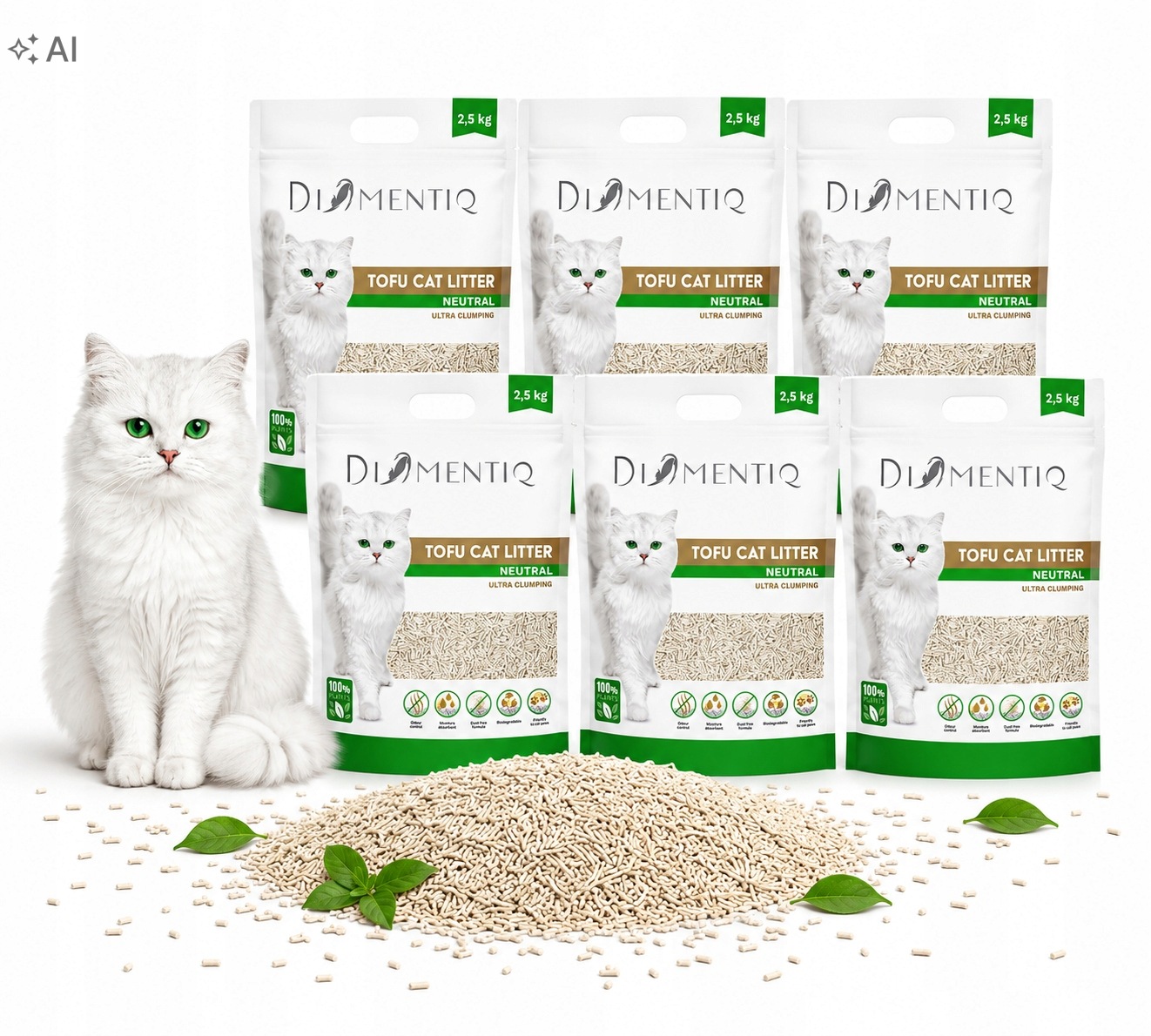 Stelivo pro kočky tofu ekologické přírodní Diamentiq 6x2,5 kg