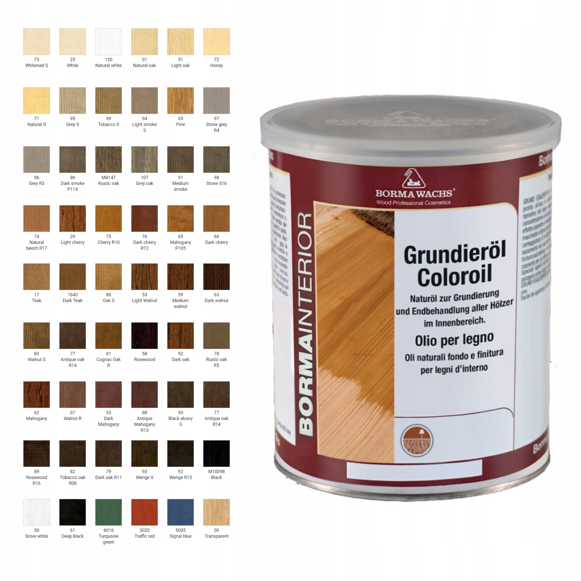 Olejová mořidlo na podlahy, nábytek, kuchyňské desky 1L Borma Wachs 54 Odstínů