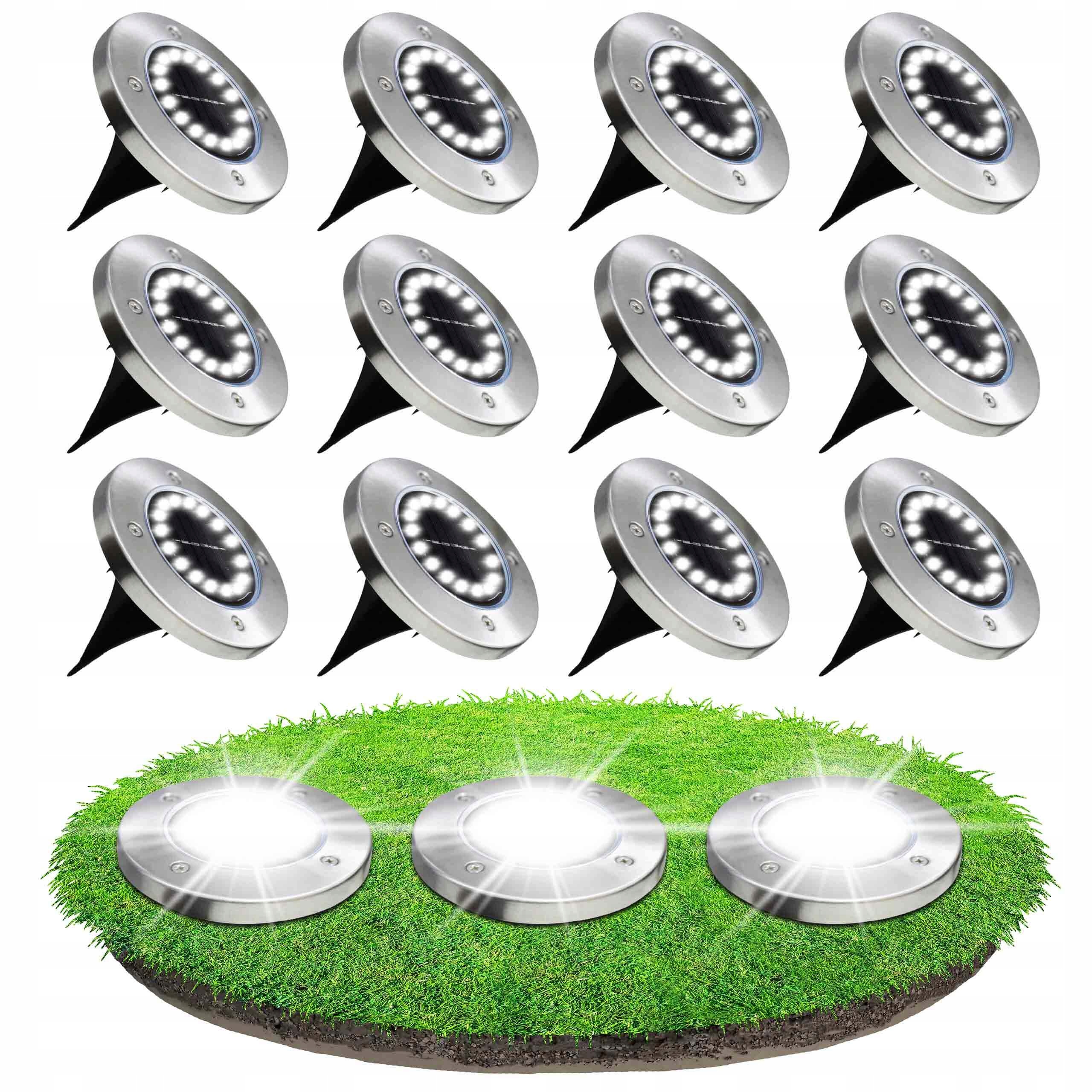 12x LAMPKI OGRODOWE SOLARNE GRUNTOWE WBIJANE NAJAZDOWE 16 LED ŚWIECĄCY DYSK