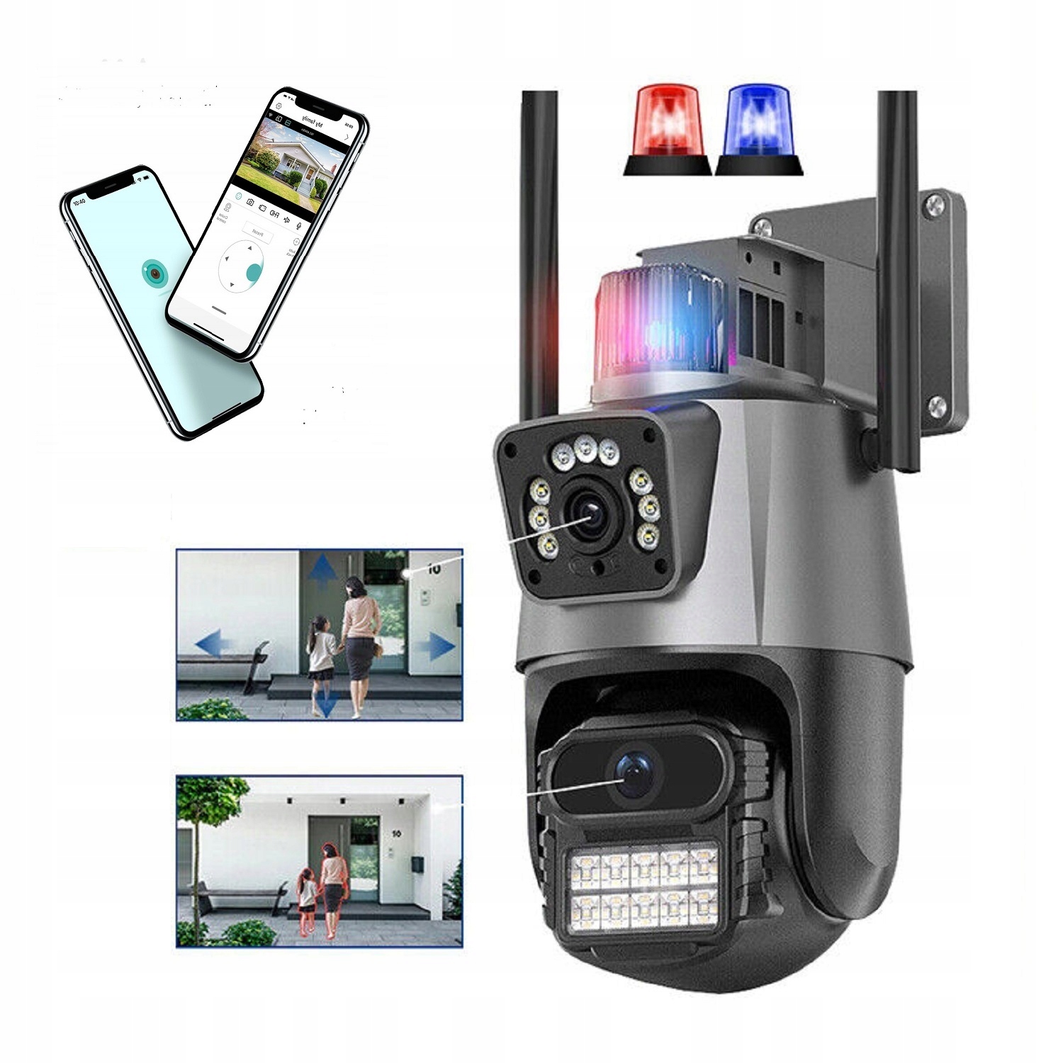 Ip kamera Hd Chytrá Venkovní Rotační Duální WiFi Alarm 2x3MP+PŘÍSLUŠENSTVÍ