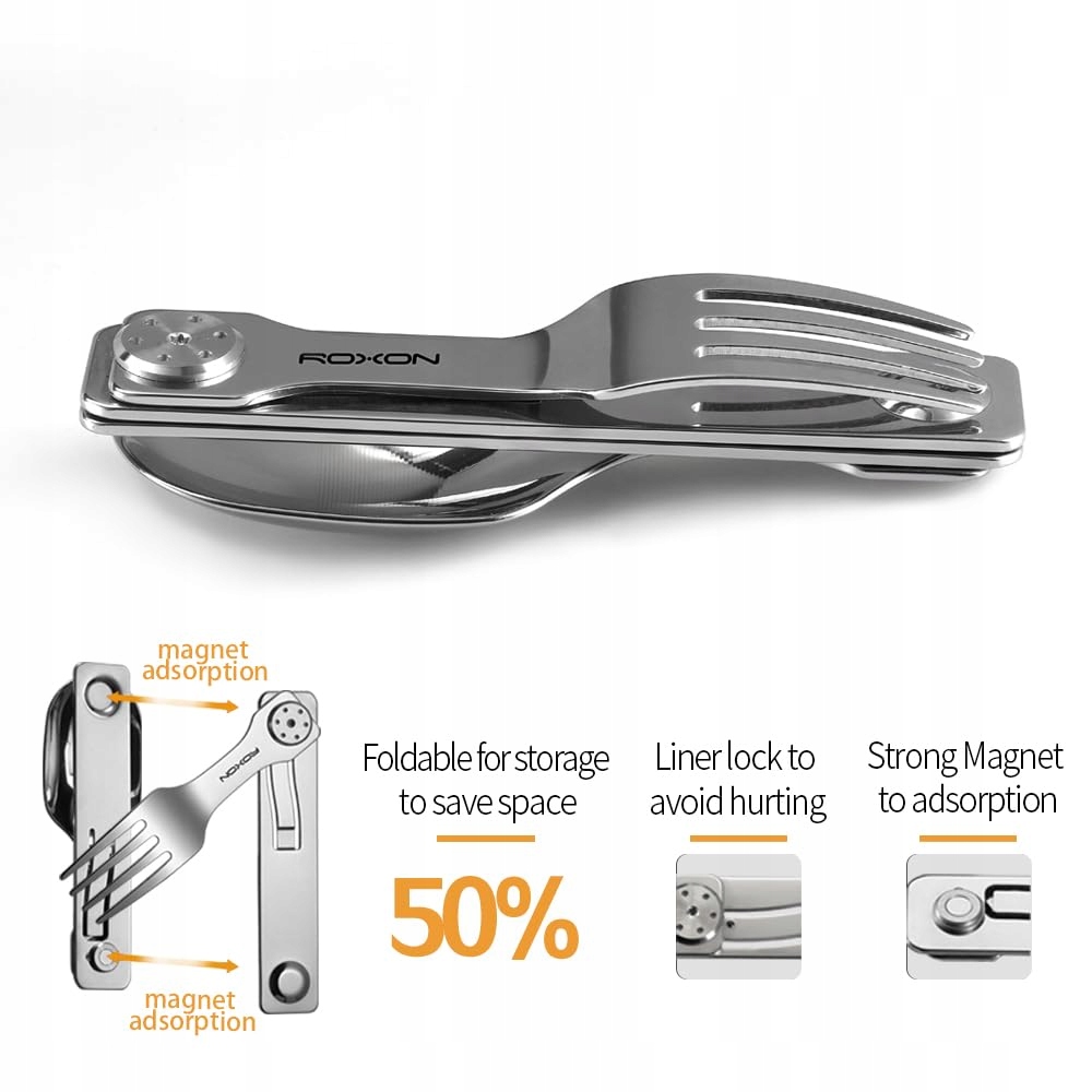 ROXON C2 Zestaw Sztućców Campingowych 2w1 Składane Sztućce Zestaw Outdoor — miniatura 3