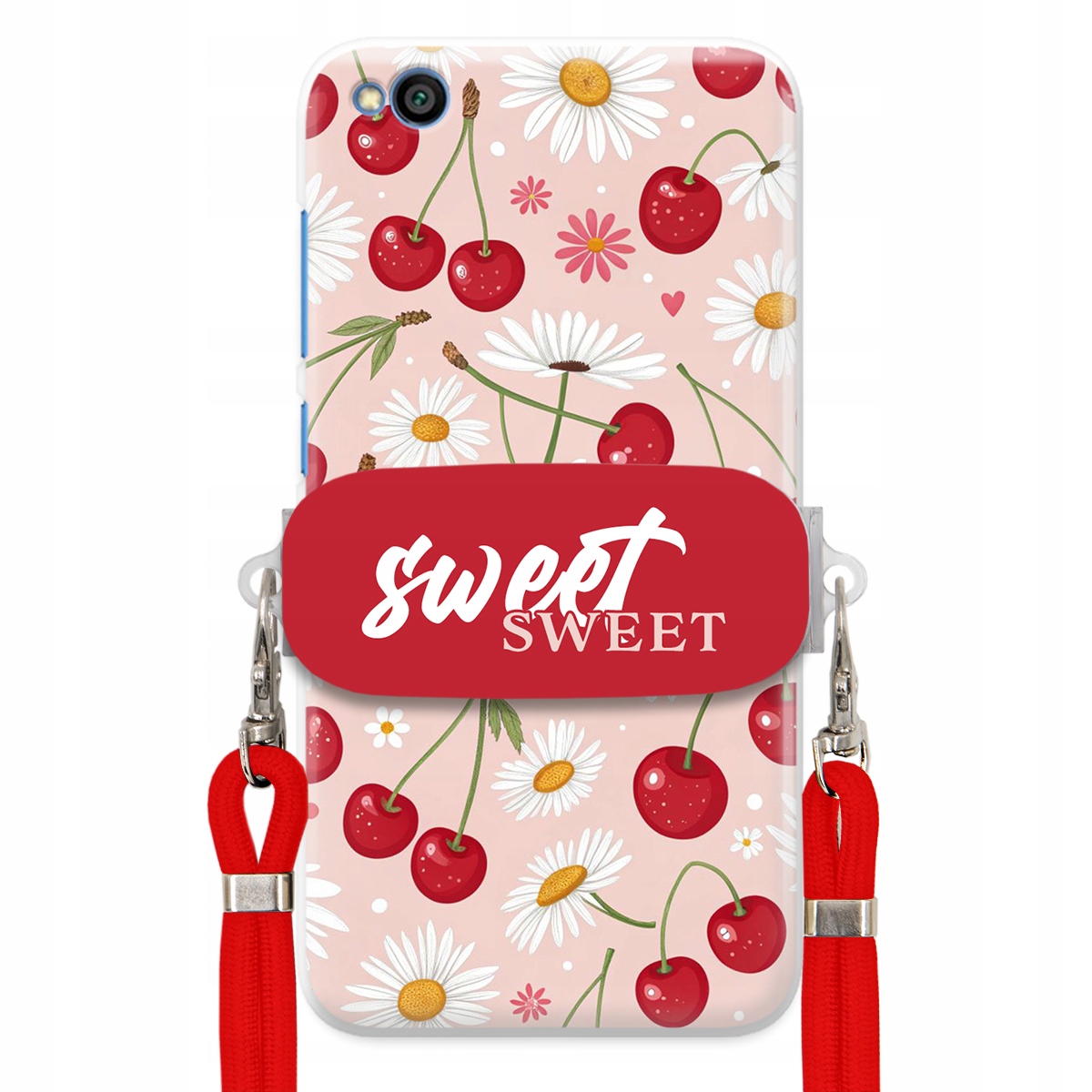 Pouzdro pro Xiaomi Redmi Go Červené vodítko držák Crossbody Sweet Višňový Květ