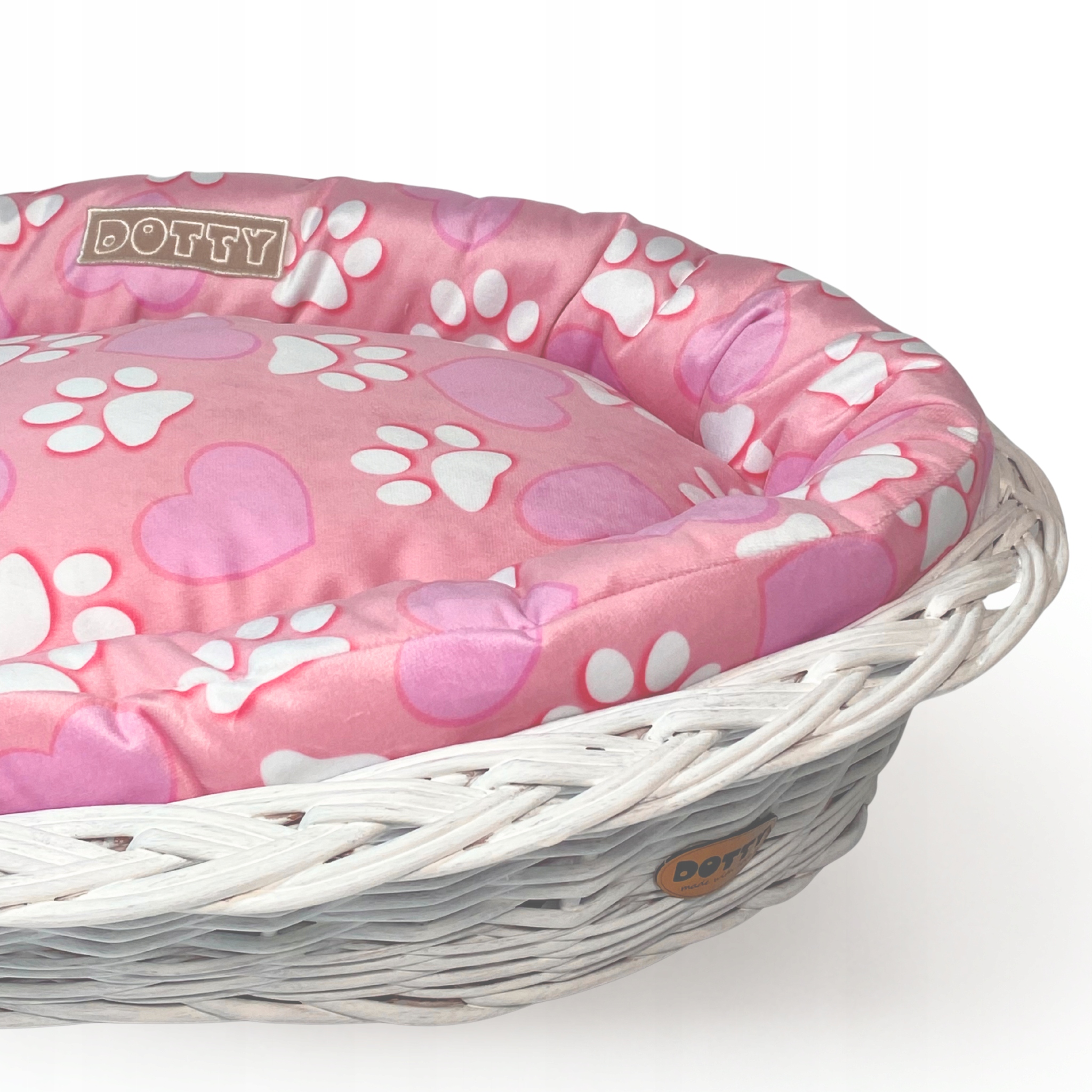 Pelíšek pro psa nebo kočku, proutěný košík s malovaným bílým košíkem