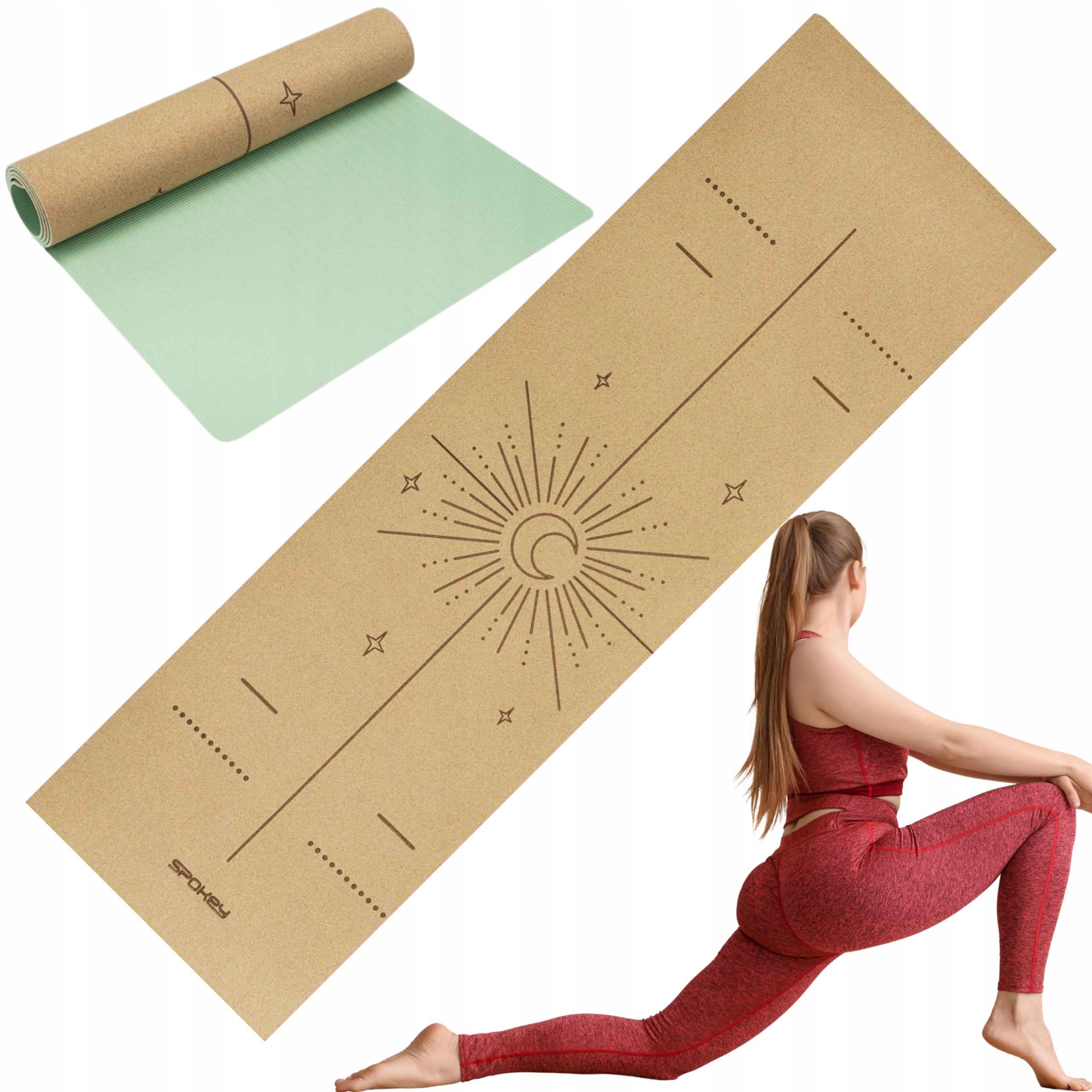 Antypoślizgowa mata korkowa do jogi Spokey 4 mm pasek do transportu