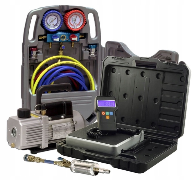 ZESTAW DO NAPEŁNIANIA UKŁADU KLIMATYZACJI STACJA KLIMATYZACJI MANOMETRY