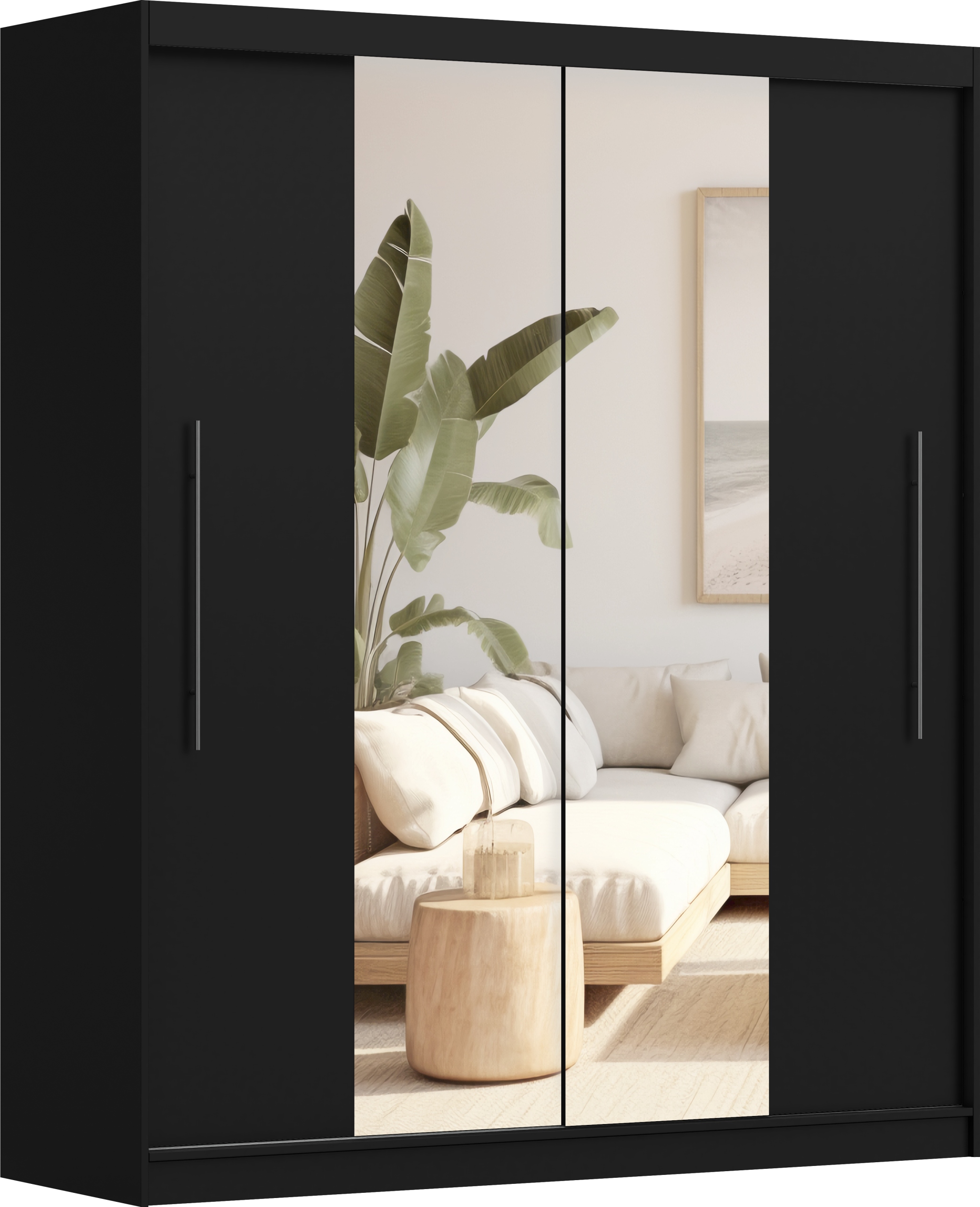 Skříň Rico I 200 se zrcadlem police šatní skříň černá velká Výrobce