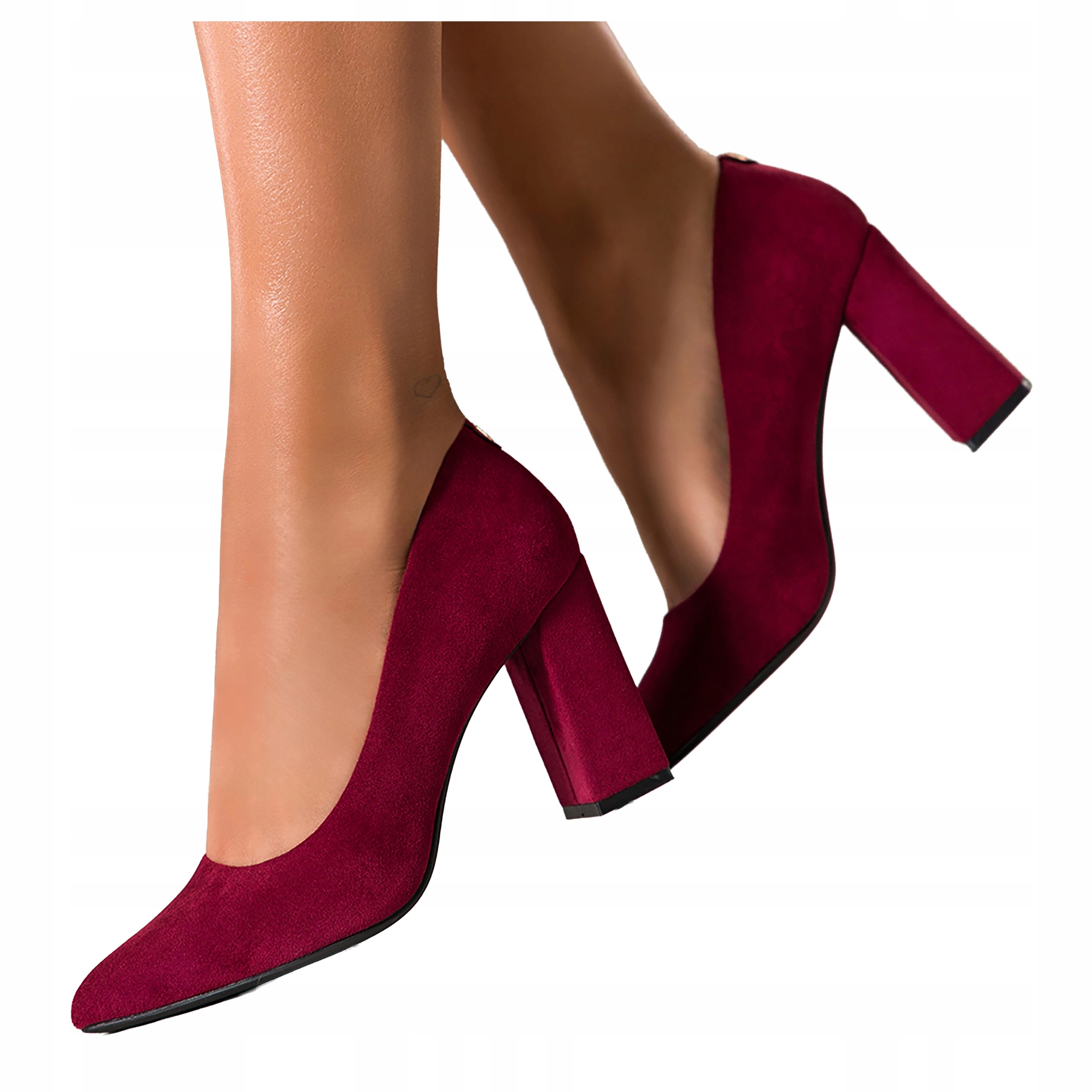 Damskie Czółenka Bordowe Zamszowe Klasyczne Modne Obcas Słupek r 40