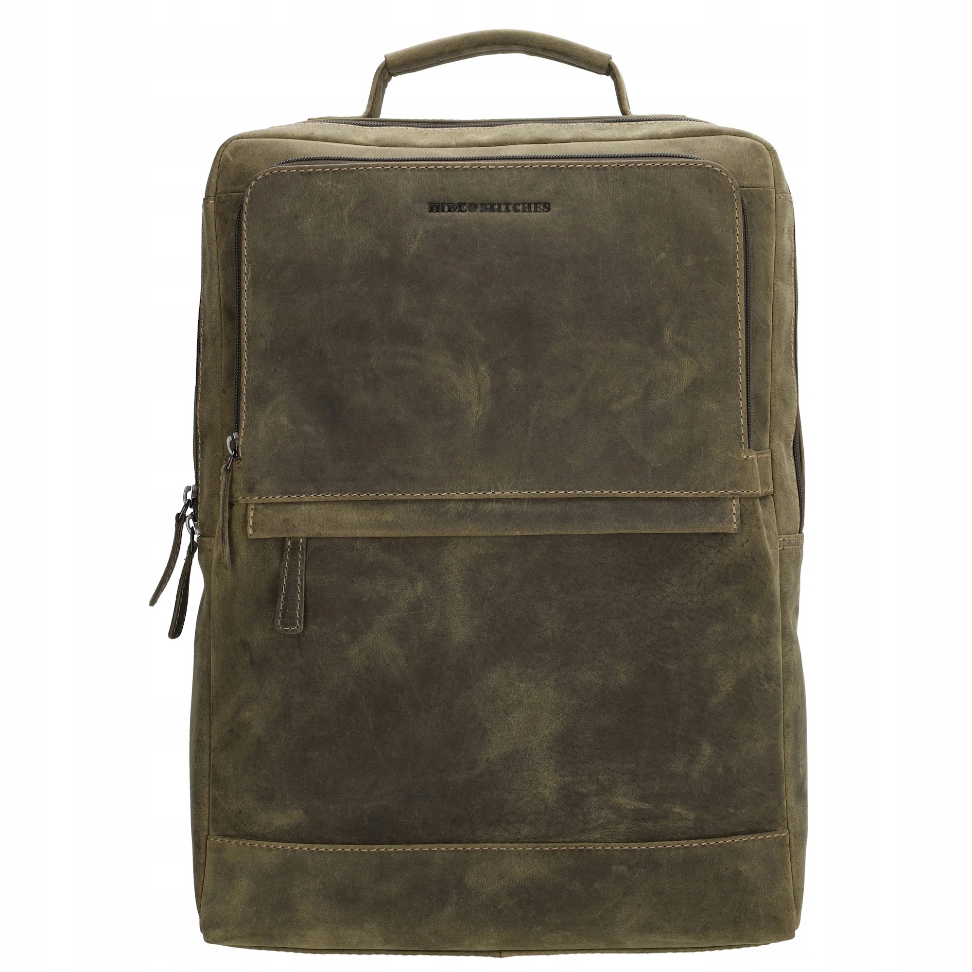 Hide & Stitches Idaho kožený unisex laptop batoh 15,6" olivový 12L