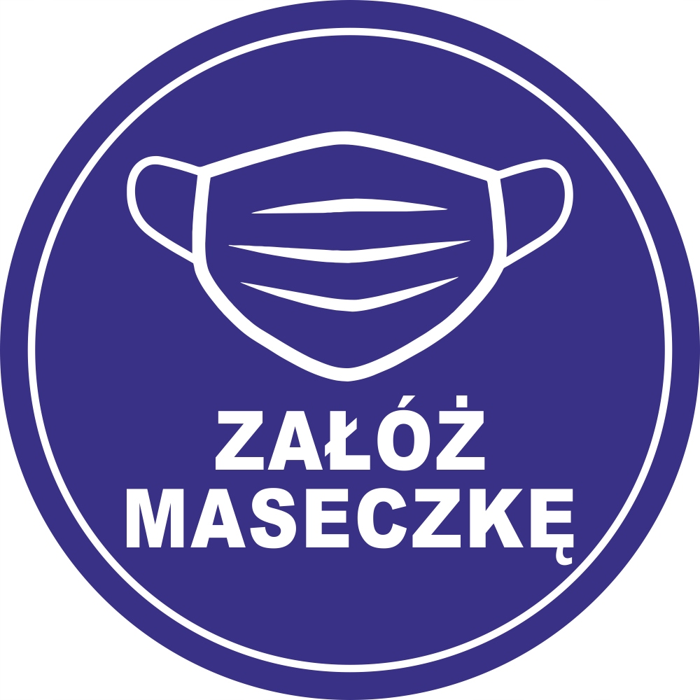 

Naklejka informacyjna Załóż Maseczkę okrągła 20 cm