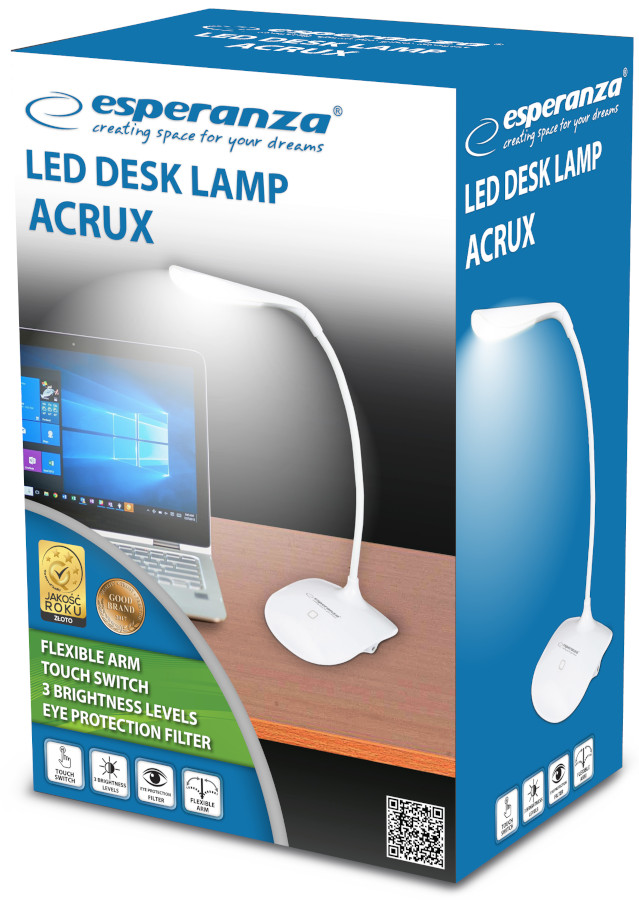 ESPERANZA LAMPKA LED BIURKOWA 3 POZIOMY JASNOŚCI NA BATERIE LUB KABEL Długość/wysokość 40.5 cm