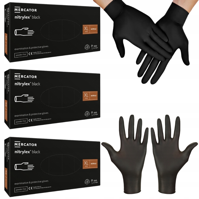Černé nitrilové rukavice Mercator Nitrylex Black roz.XL 3 ks x 100 ks